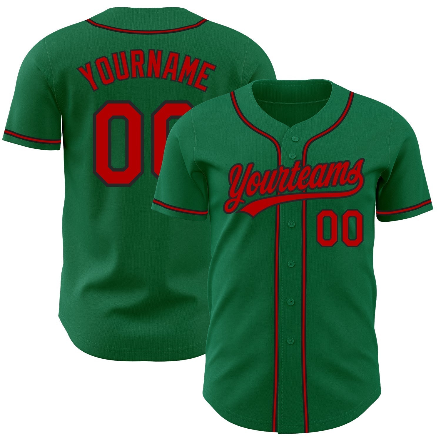 Custom Kelly Green Red-Black Authentic Baseball Jersey baseball jersey product view 1