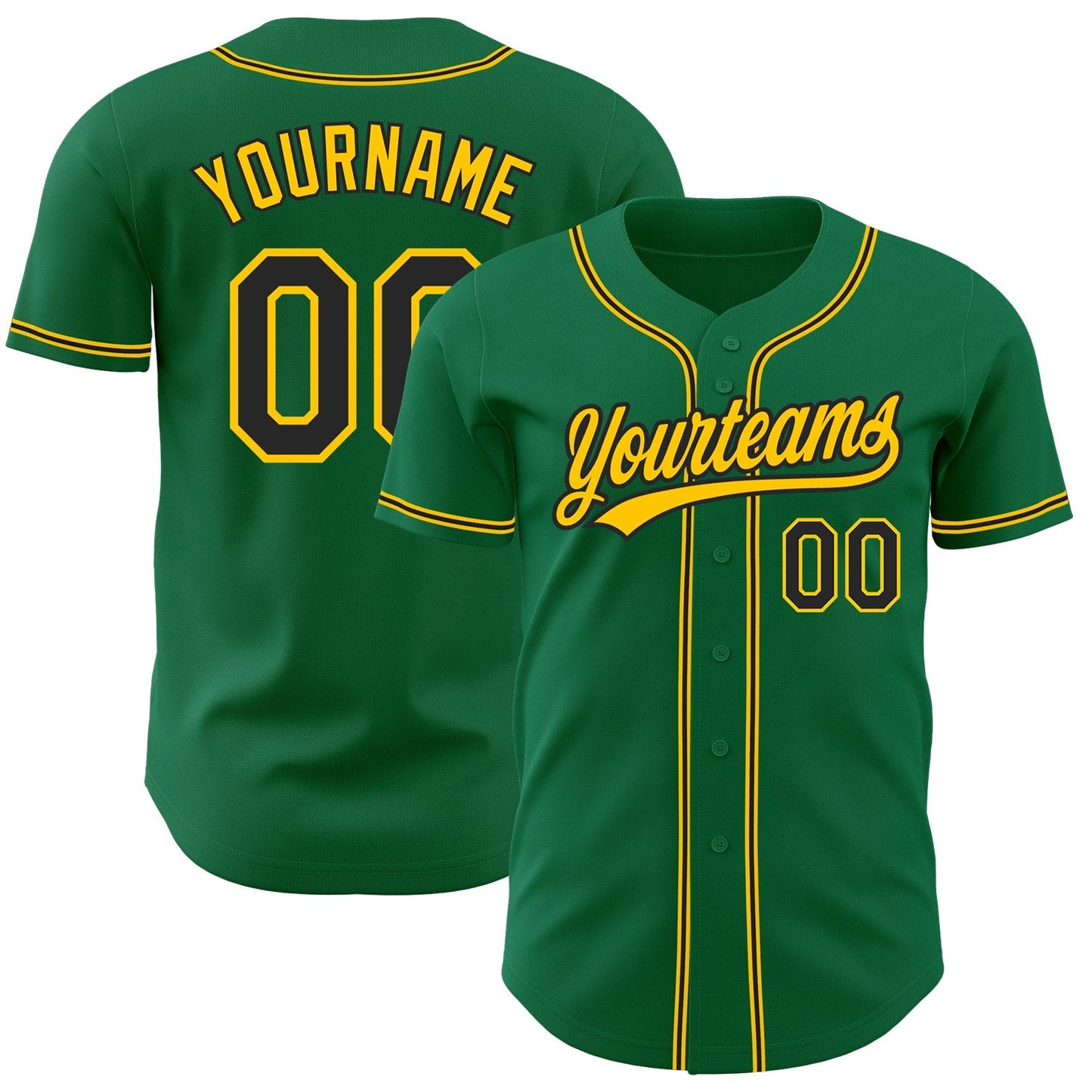 Custom Kelly Green Black-Gold Authentic Baseball Jersey baseball jersey product view 1