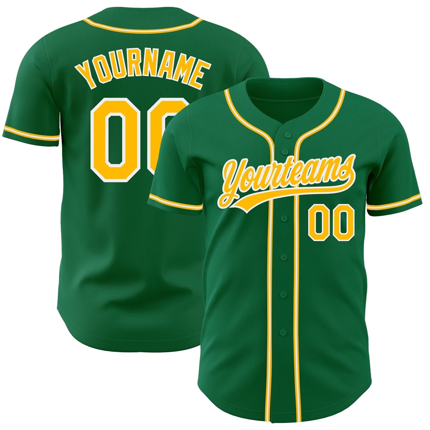 Custom Kelly Green Gold-White Authentic Baseball Jersey baseball jersey product view 1