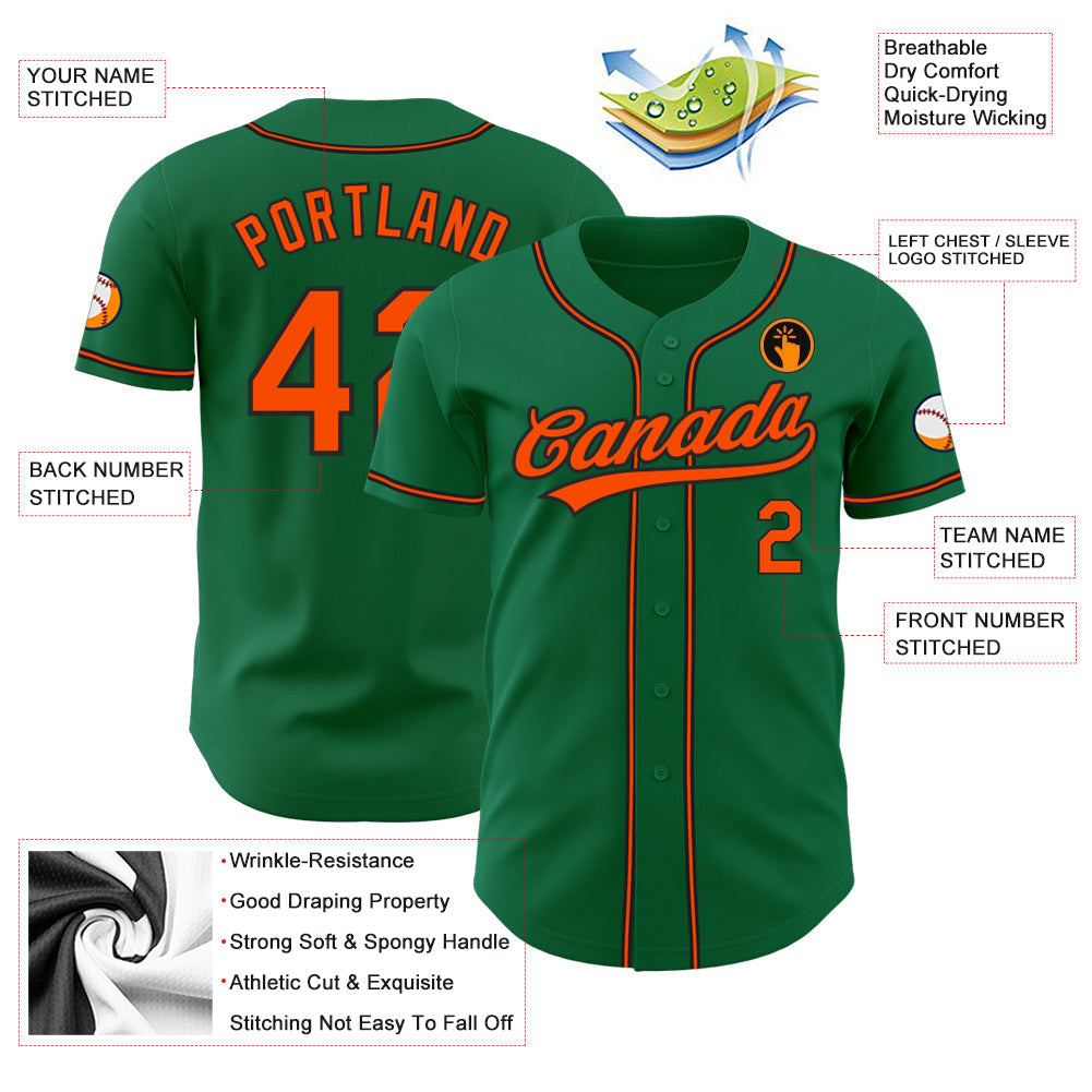 Custom Kelly Green Orange-Black Authentic Baseball Jersey baseball jersey product view 3