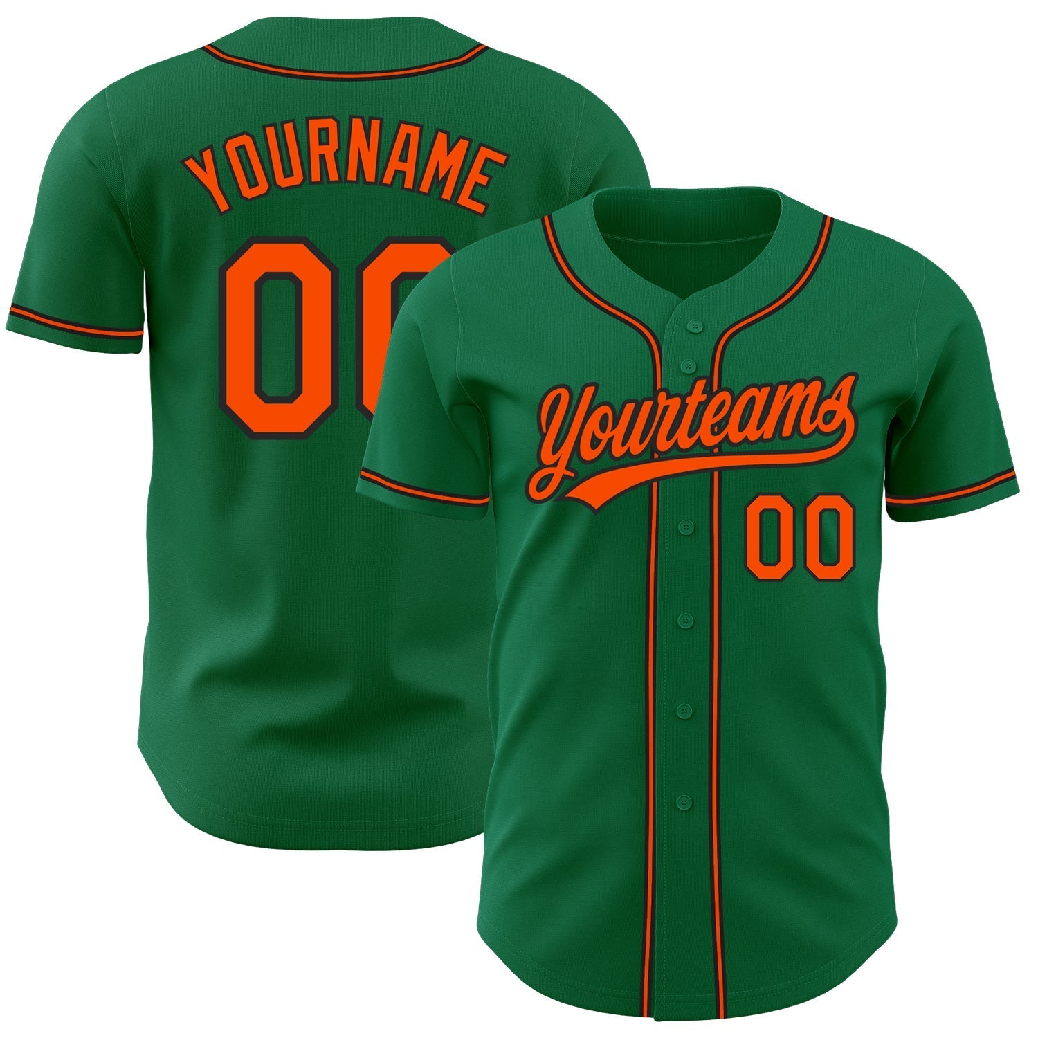 Custom Kelly Green Orange-Black Authentic Baseball Jersey baseball jersey product view 1