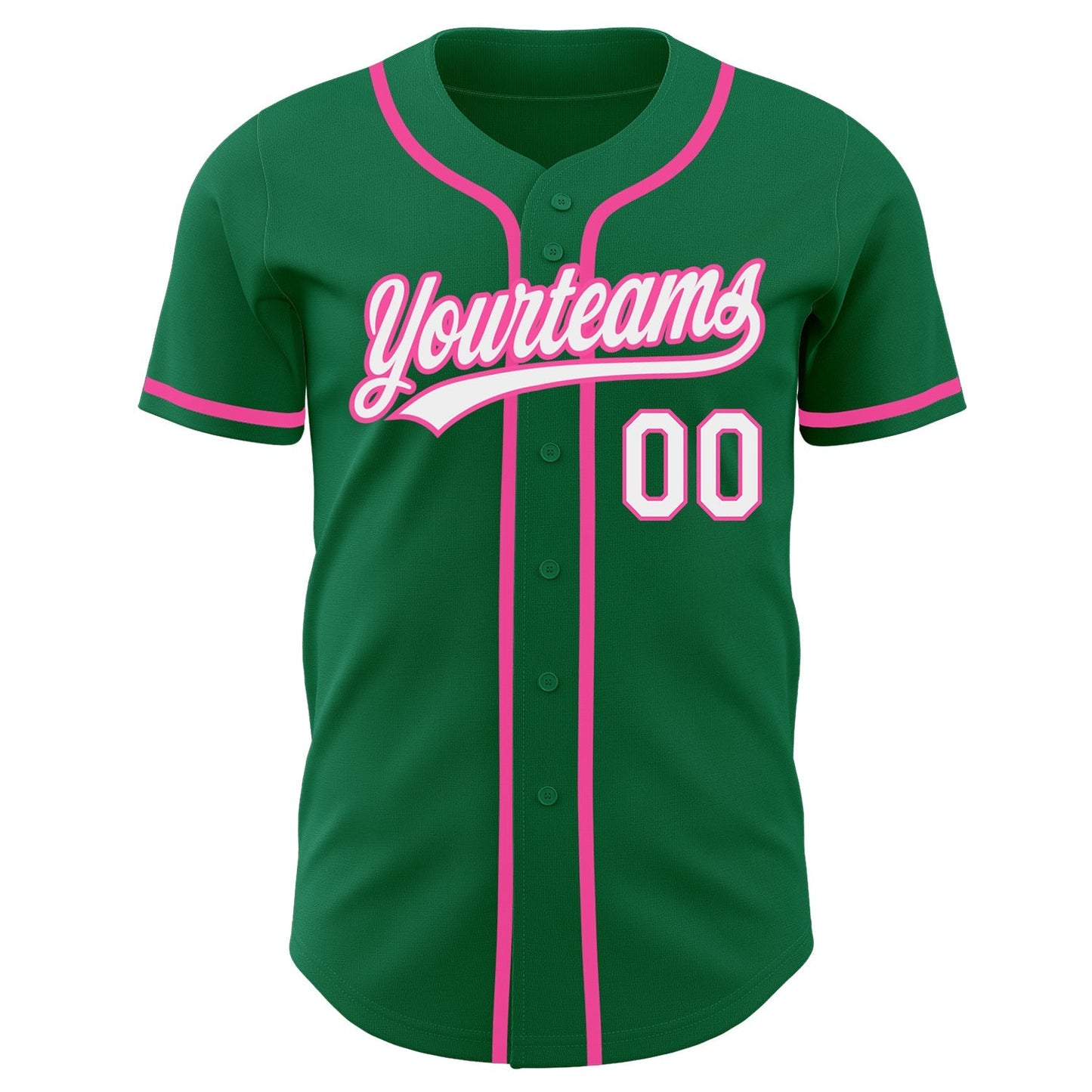 Custom Kelly Green White-Pink Authentic Baseball Jersey baseball jersey product view 2