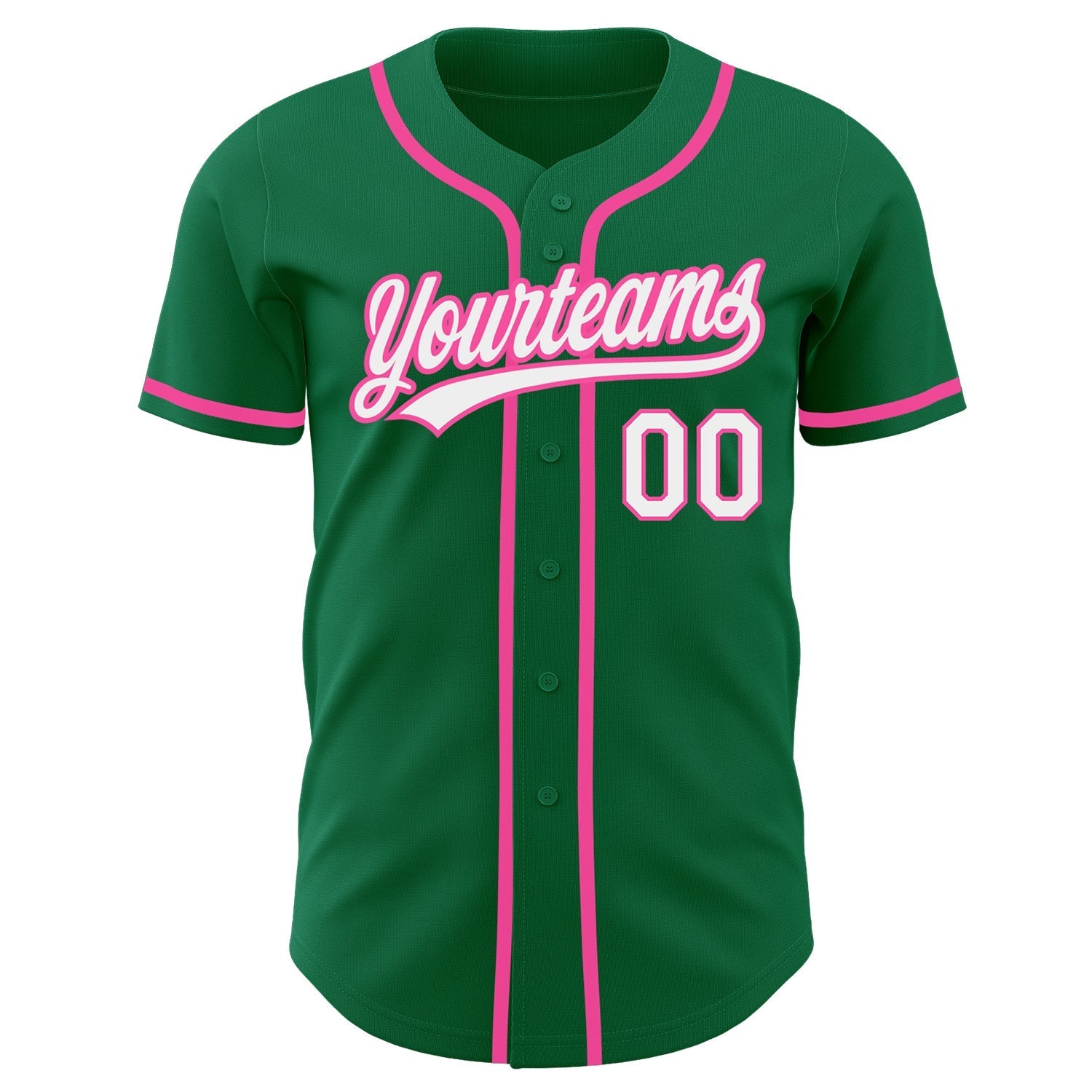 Custom Kelly Green White-Pink Authentic Baseball Jersey baseball jersey product view 2