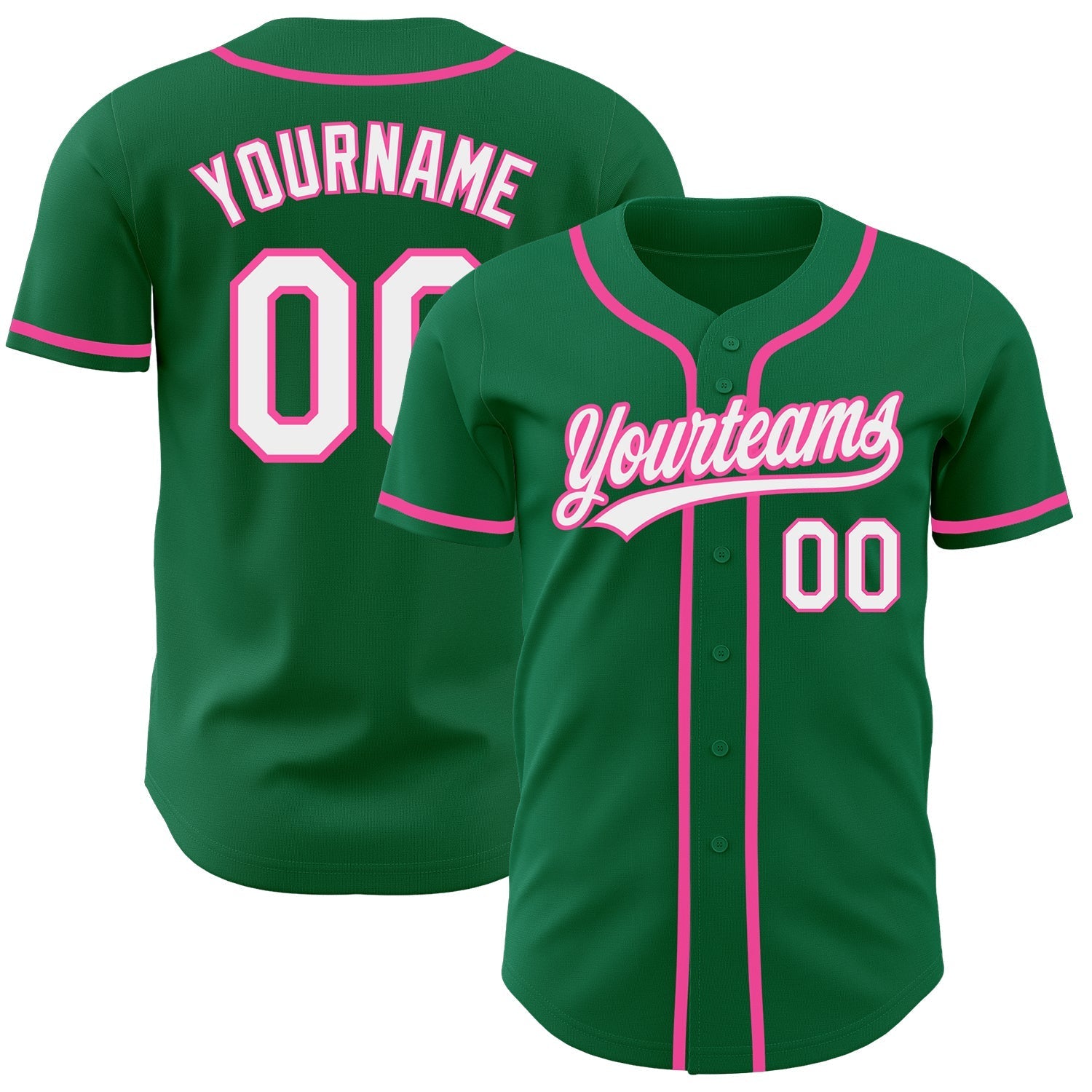 Custom Kelly Green White-Pink Authentic Baseball Jersey baseball jersey product view 1