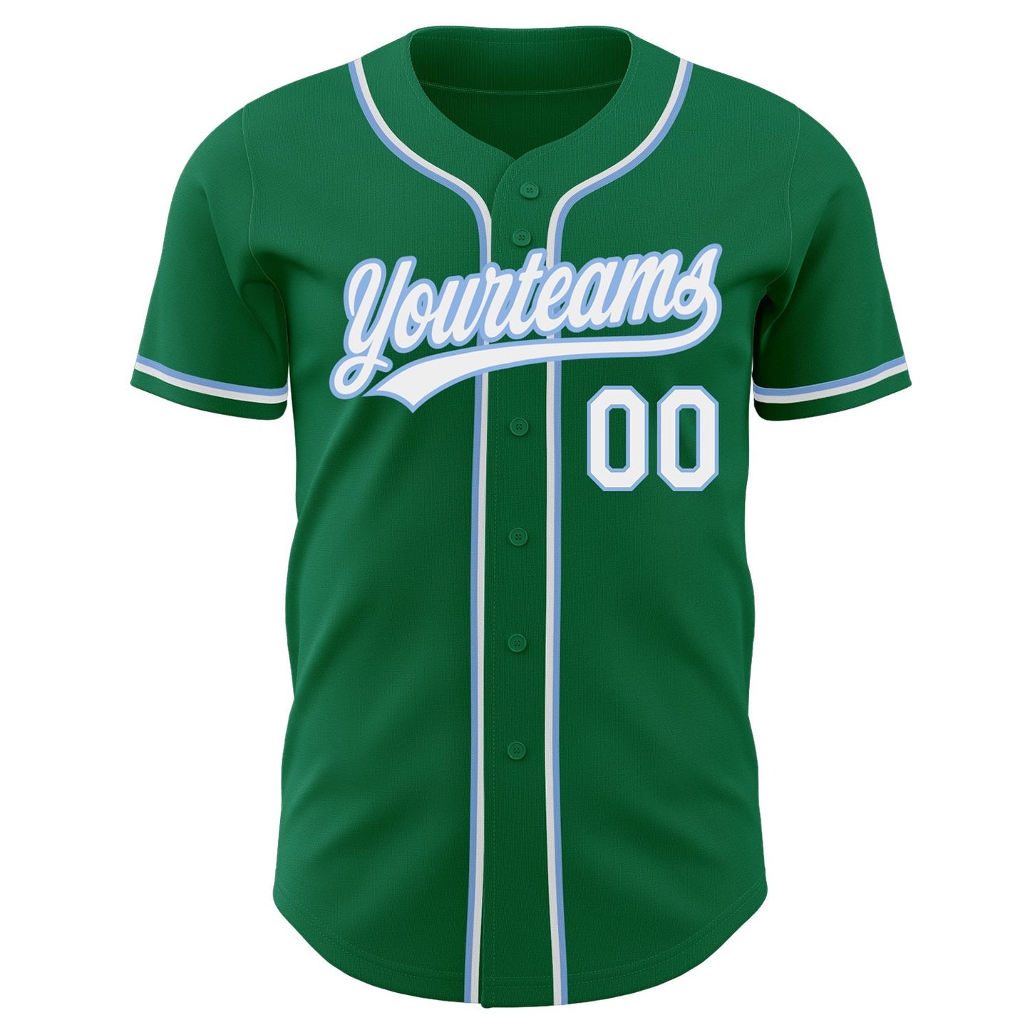 Custom Kelly Green White-Light Blue Authentic Baseball Jersey baseball jersey product view 2