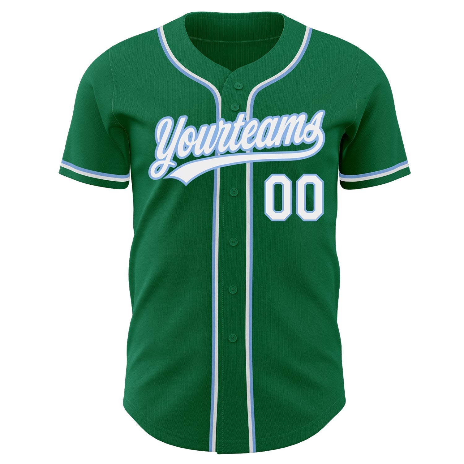 Custom Kelly Green White-Light Blue Authentic Baseball Jersey baseball jersey product view 2