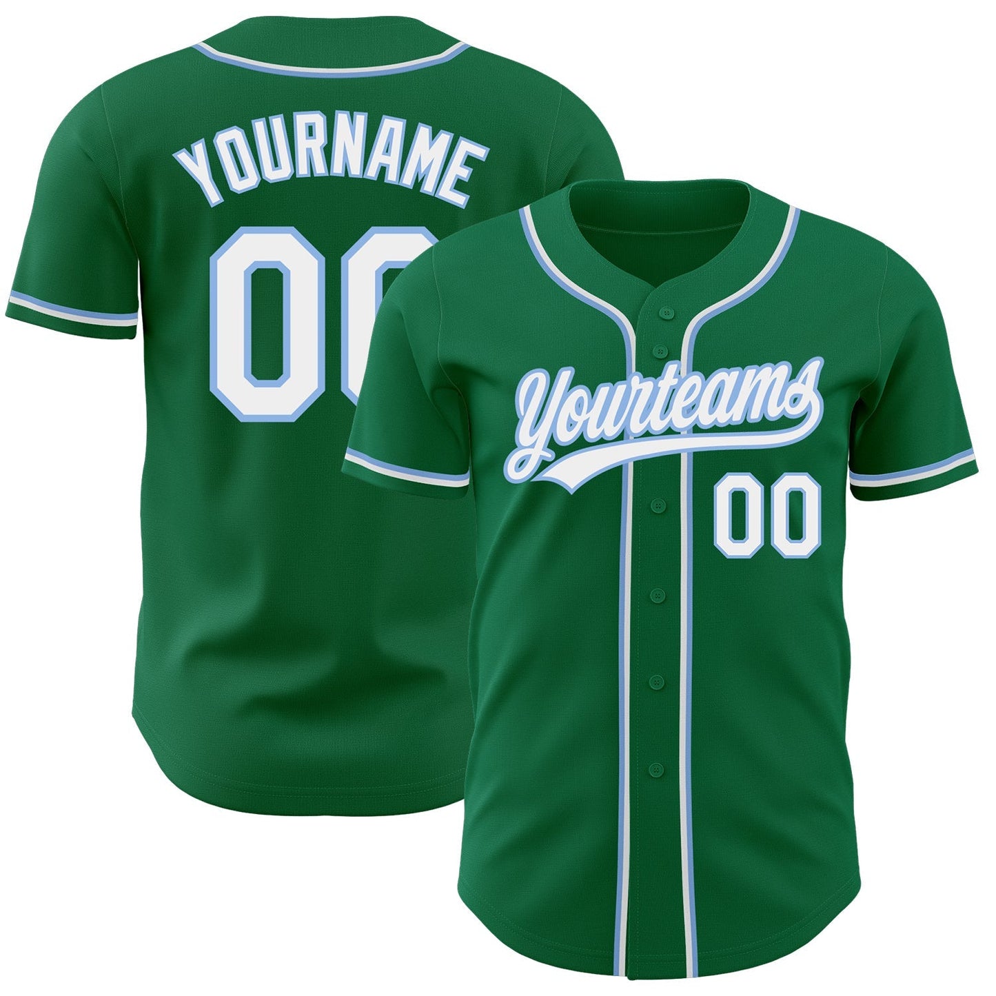 Custom Kelly Green White-Light Blue Authentic Baseball Jersey baseball jersey product view 1
