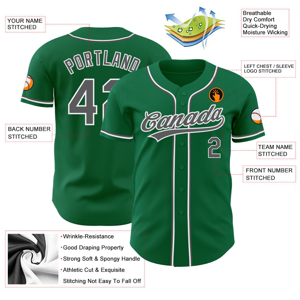 Custom Kelly Green Steel Gray-White Authentic Baseball Jersey baseball jersey product view 3