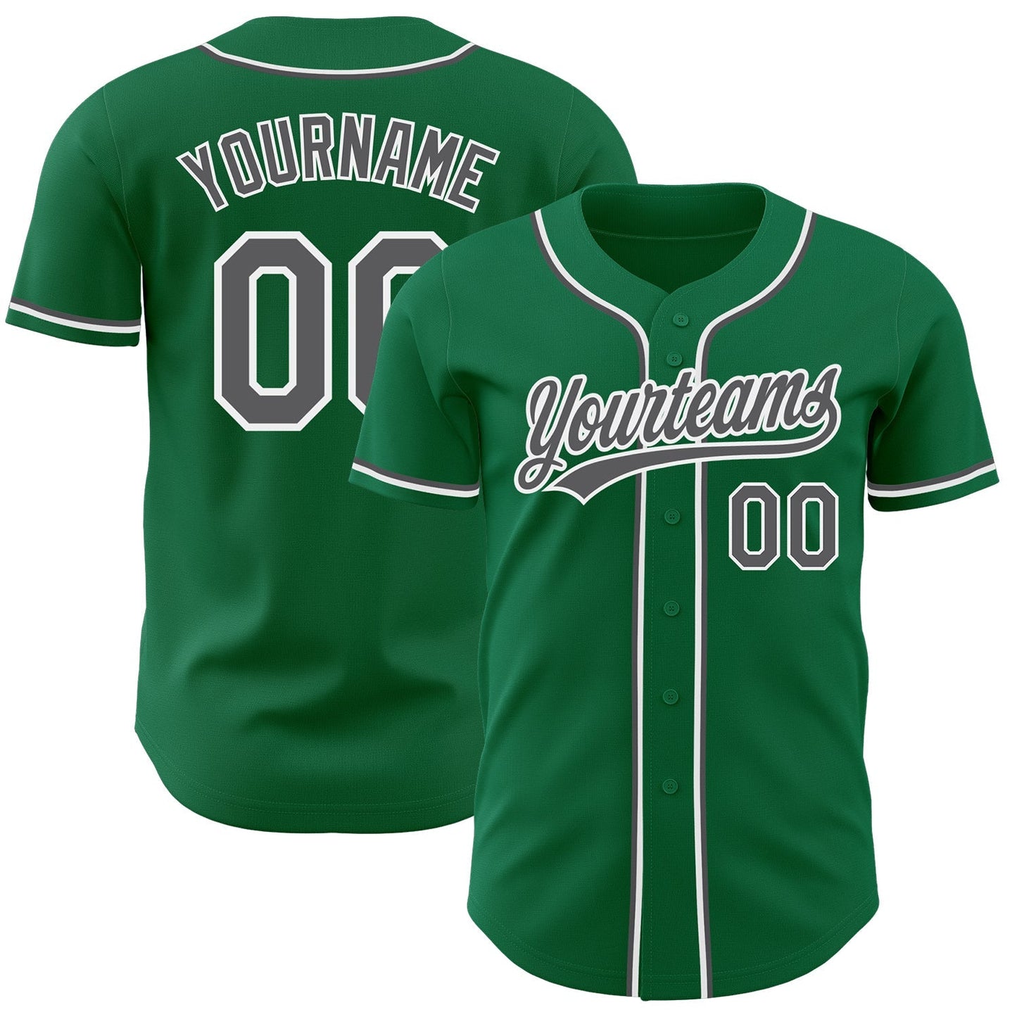 Custom Kelly Green Steel Gray-White Authentic Baseball Jersey baseball jersey product view 1