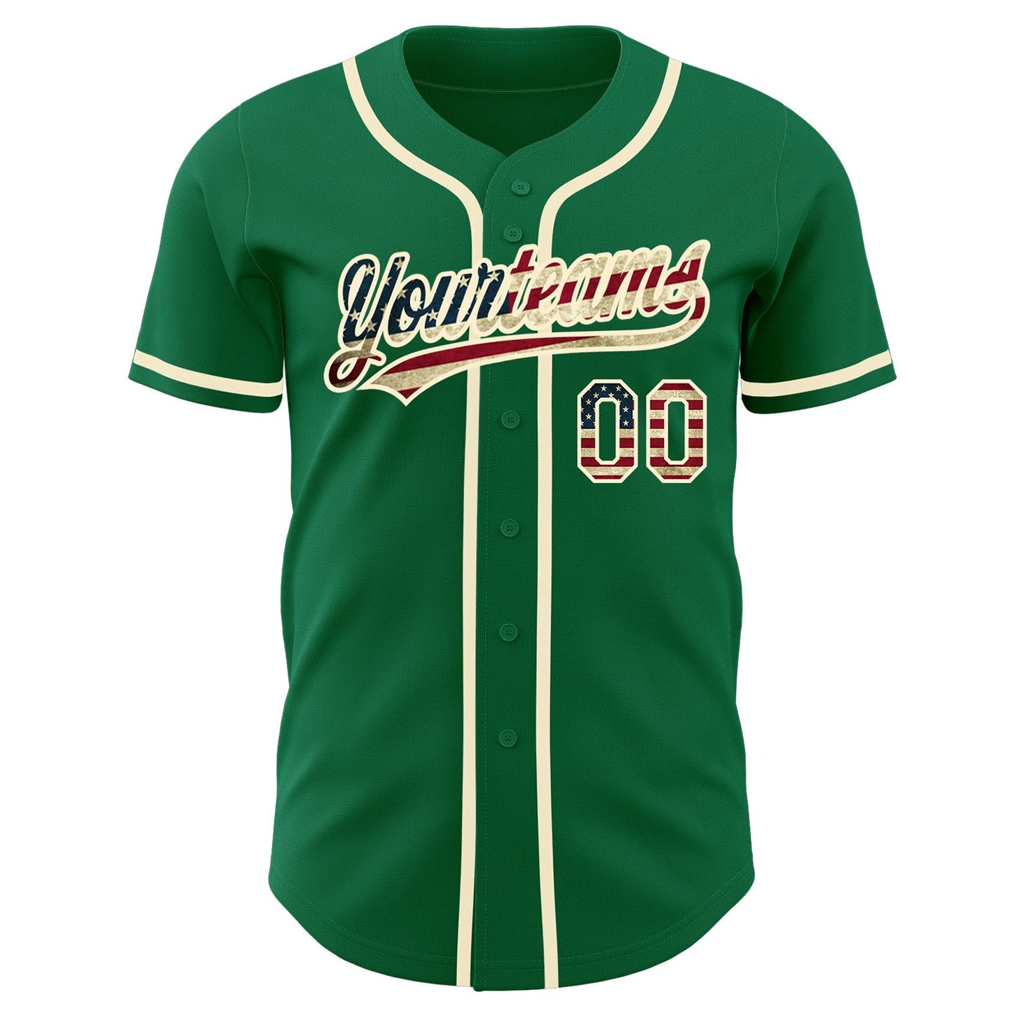 Custom Kelly Green Vintage USA Flag-Cream Authentic Baseball Jersey baseball jersey product view 2