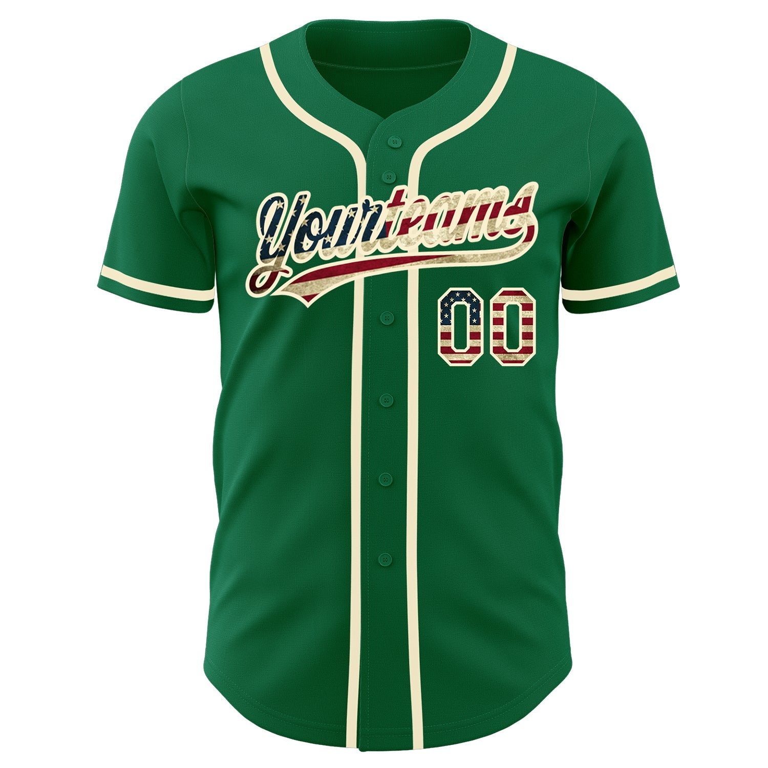Custom Kelly Green Vintage USA Flag-Cream Authentic Baseball Jersey baseball jersey product view 2