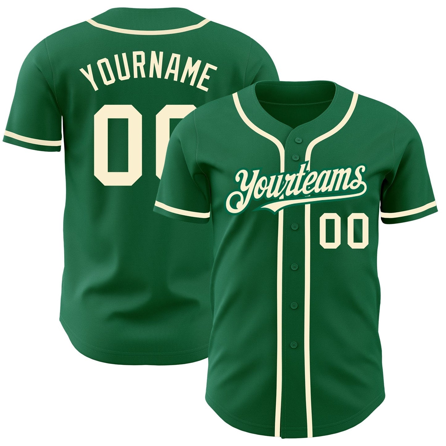 Custom Kelly Green Cream Authentic Baseball Jersey baseball jersey product view 1