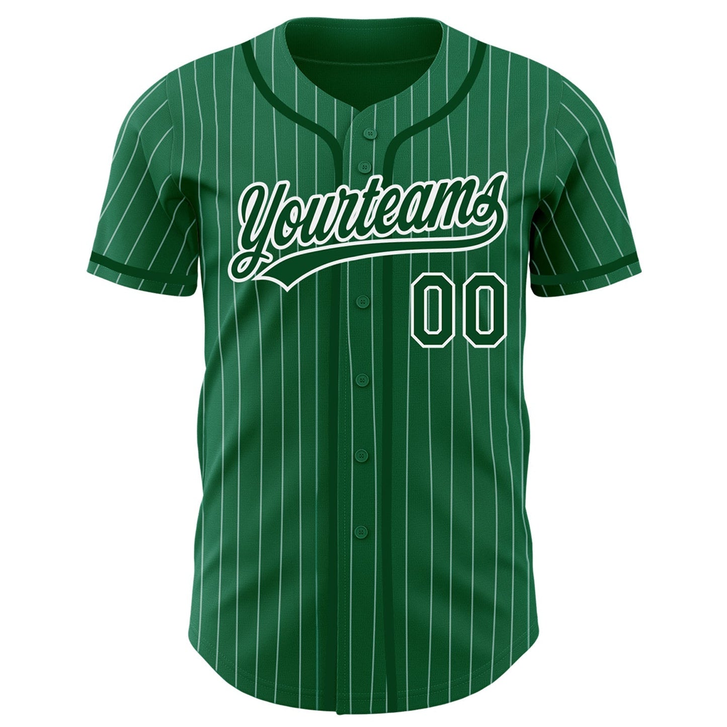Custom Kelly Green White Pinstripe Green Authentic Baseball Jersey baseball jersey product view 2