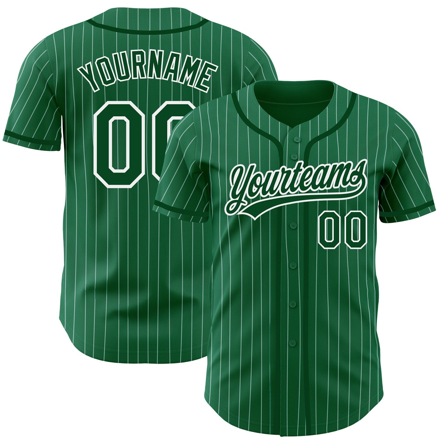 Custom Kelly Green White Pinstripe Green Authentic Baseball Jersey baseball jersey product view 1