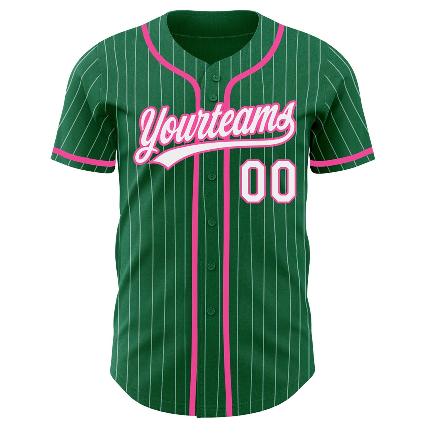 Custom Kelly Green White Pinstripe Pink Authentic Baseball Jersey baseball jersey product view 2