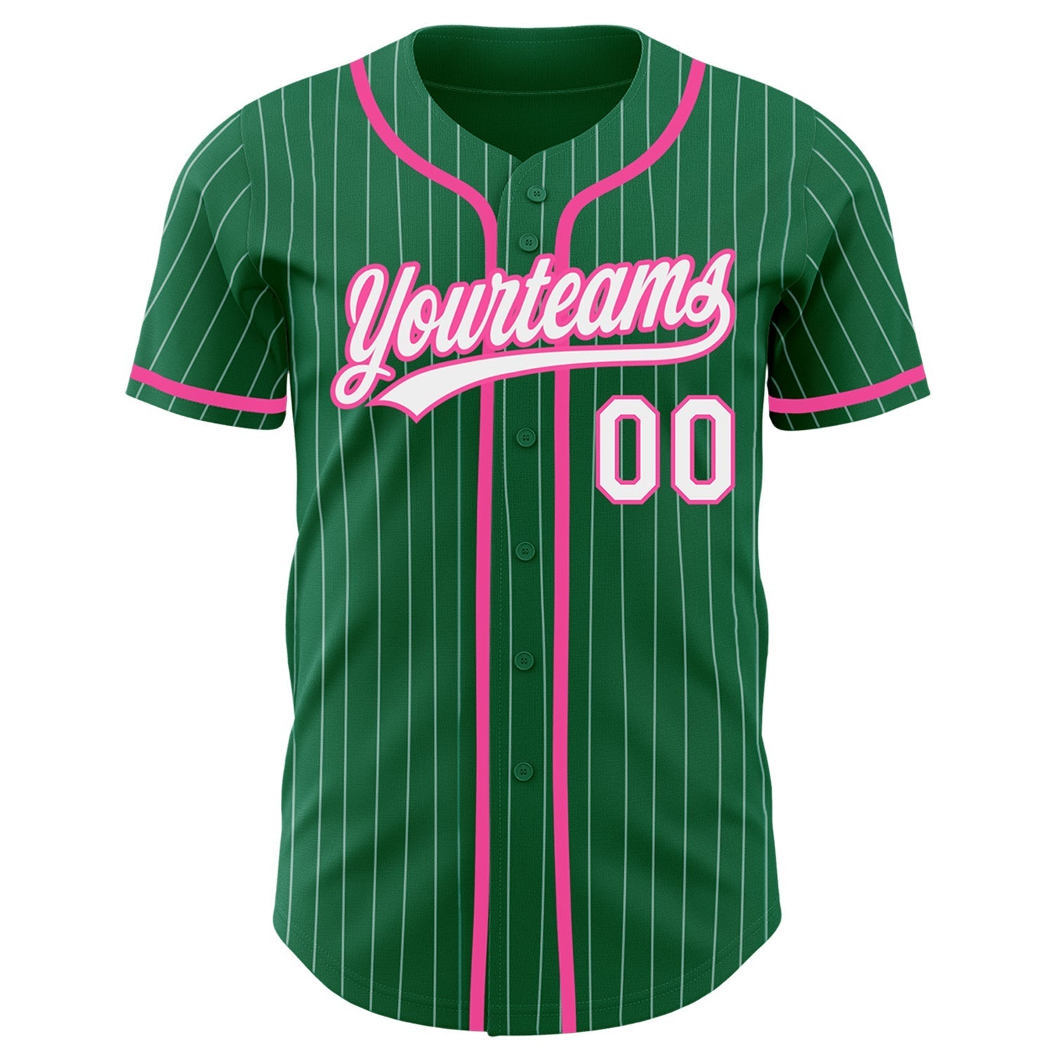 Custom Kelly Green White Pinstripe Pink Authentic Baseball Jersey baseball jersey product view 2