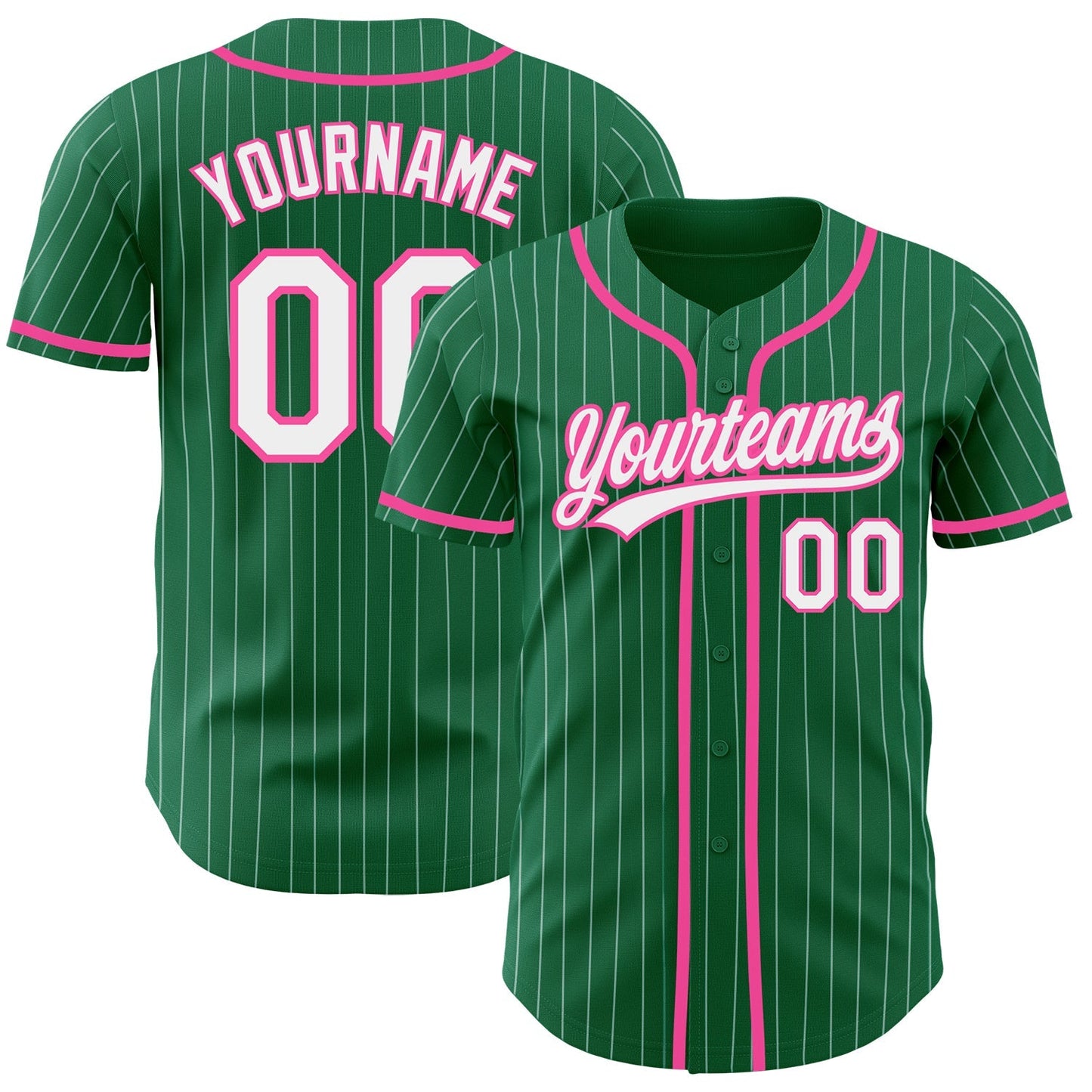 Custom Kelly Green White Pinstripe Pink Authentic Baseball Jersey baseball jersey product view 1