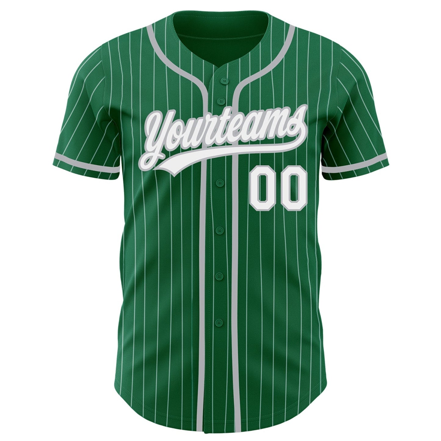 Custom Kelly Green White Pinstripe Gray Authentic Baseball Jersey baseball jersey product view 2