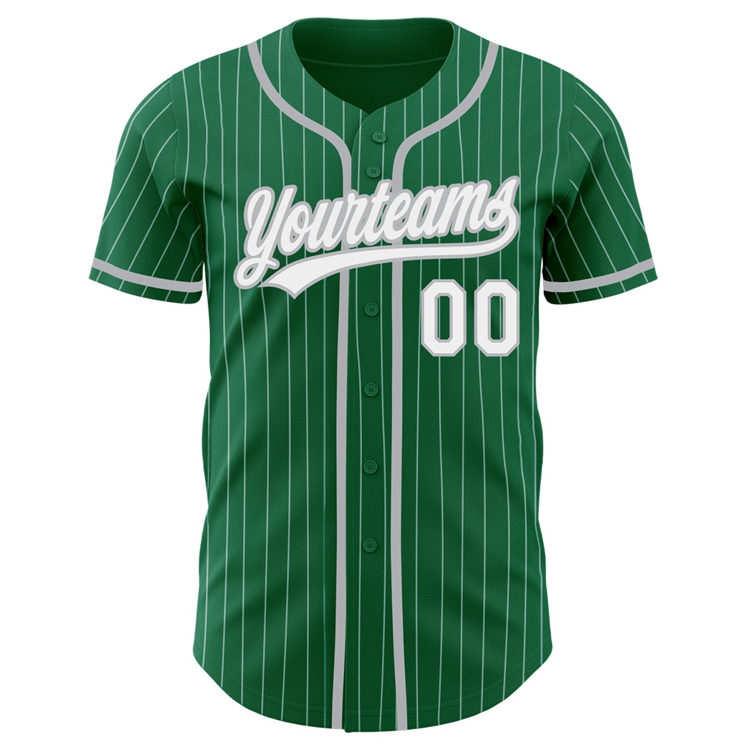 Custom Kelly Green White Pinstripe Gray Authentic Baseball Jersey baseball jersey product view 2