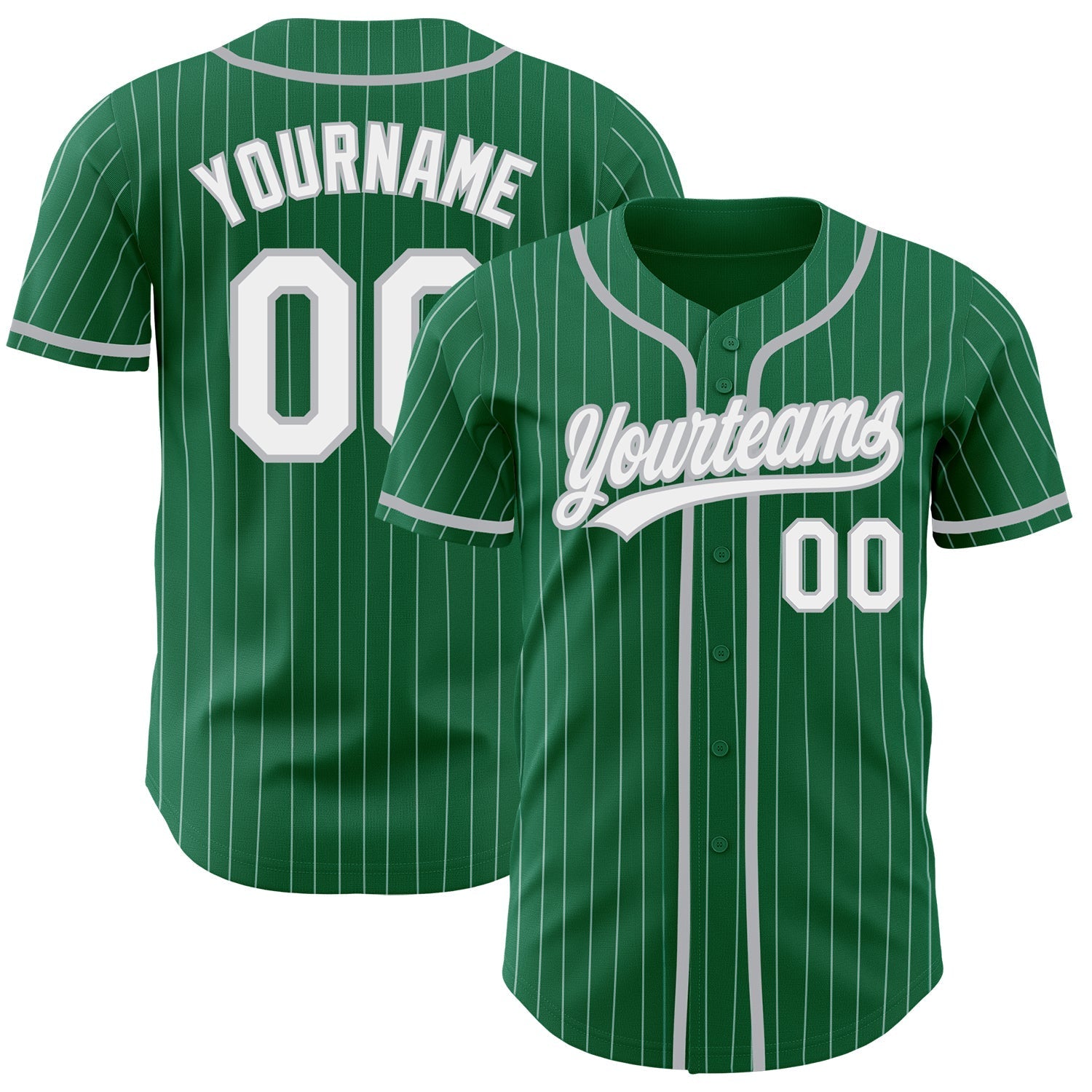 Custom Kelly Green White Pinstripe Gray Authentic Baseball Jersey baseball jersey product view 1