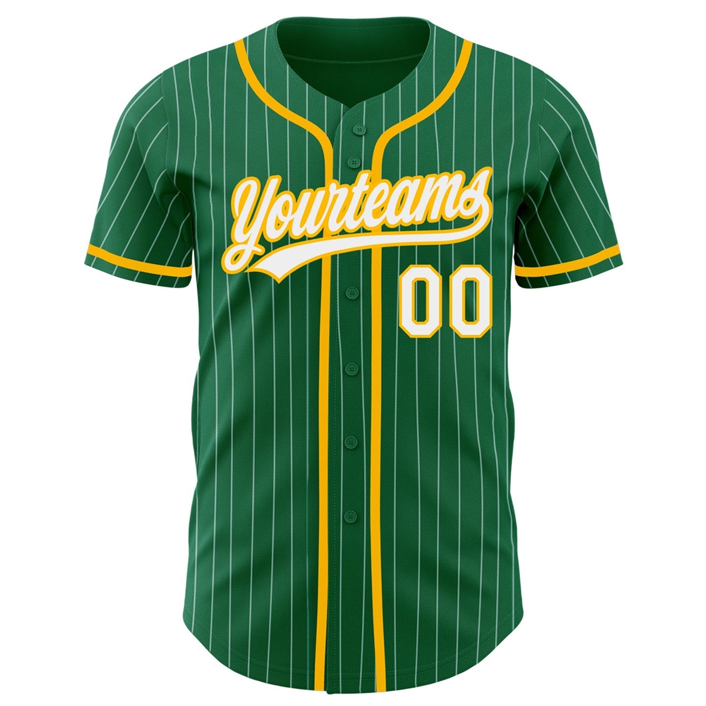 Custom Kelly Green White Pinstripe Gold Authentic Baseball Jersey baseball jersey product view 2