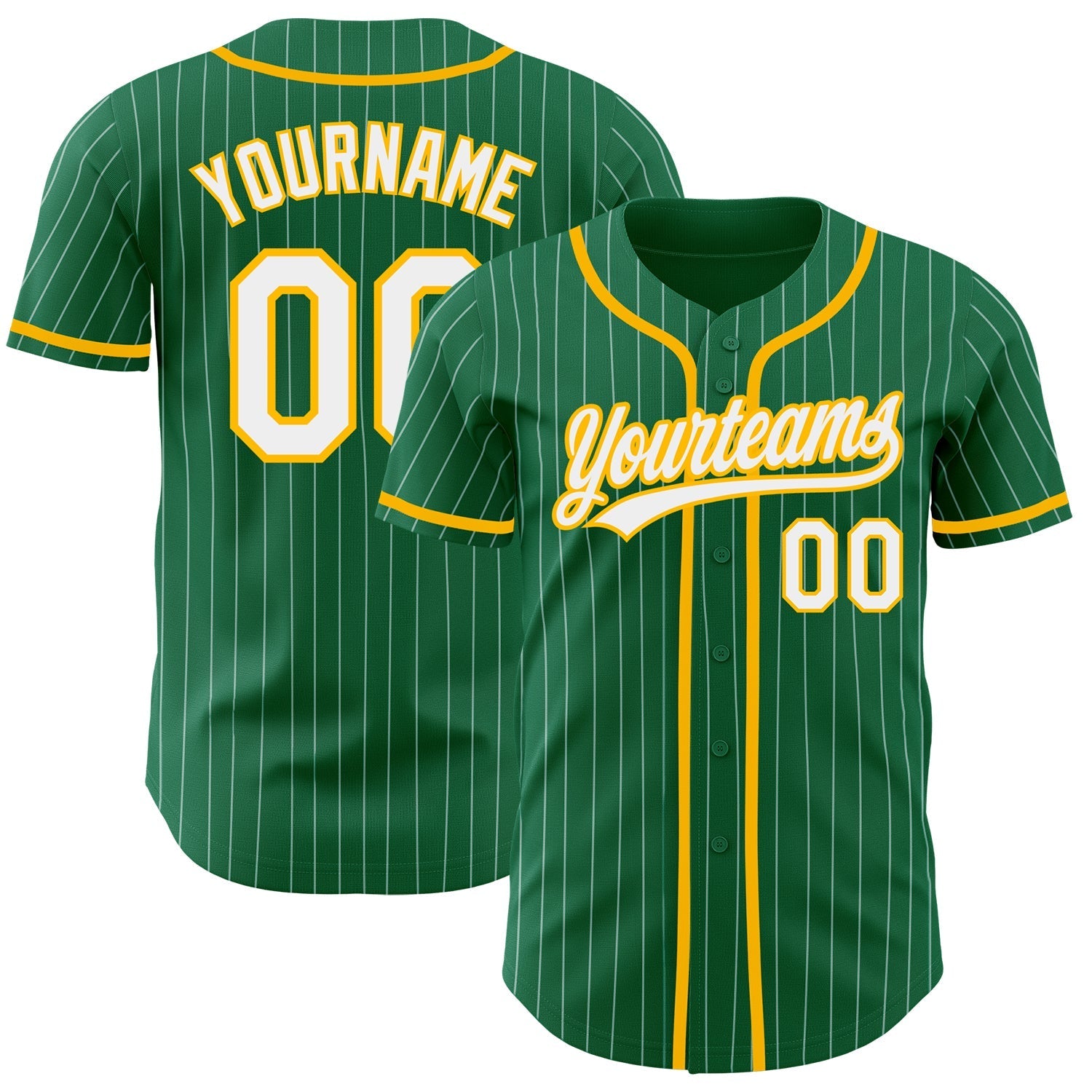 Custom Kelly Green White Pinstripe Gold Authentic Baseball Jersey baseball jersey product view 1