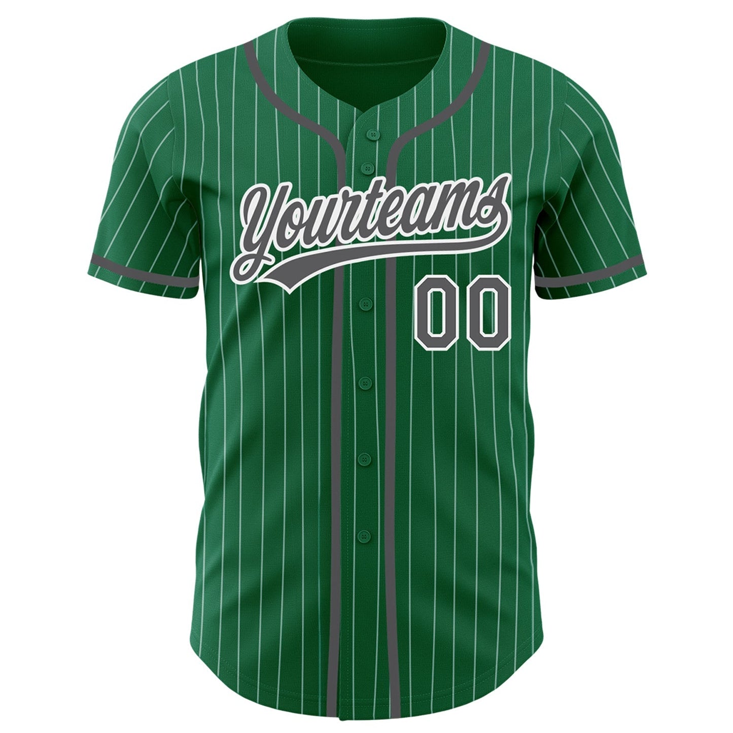 Custom Kelly Green White Pinstripe Steel Gray Authentic Baseball Jersey baseball jersey product view 2