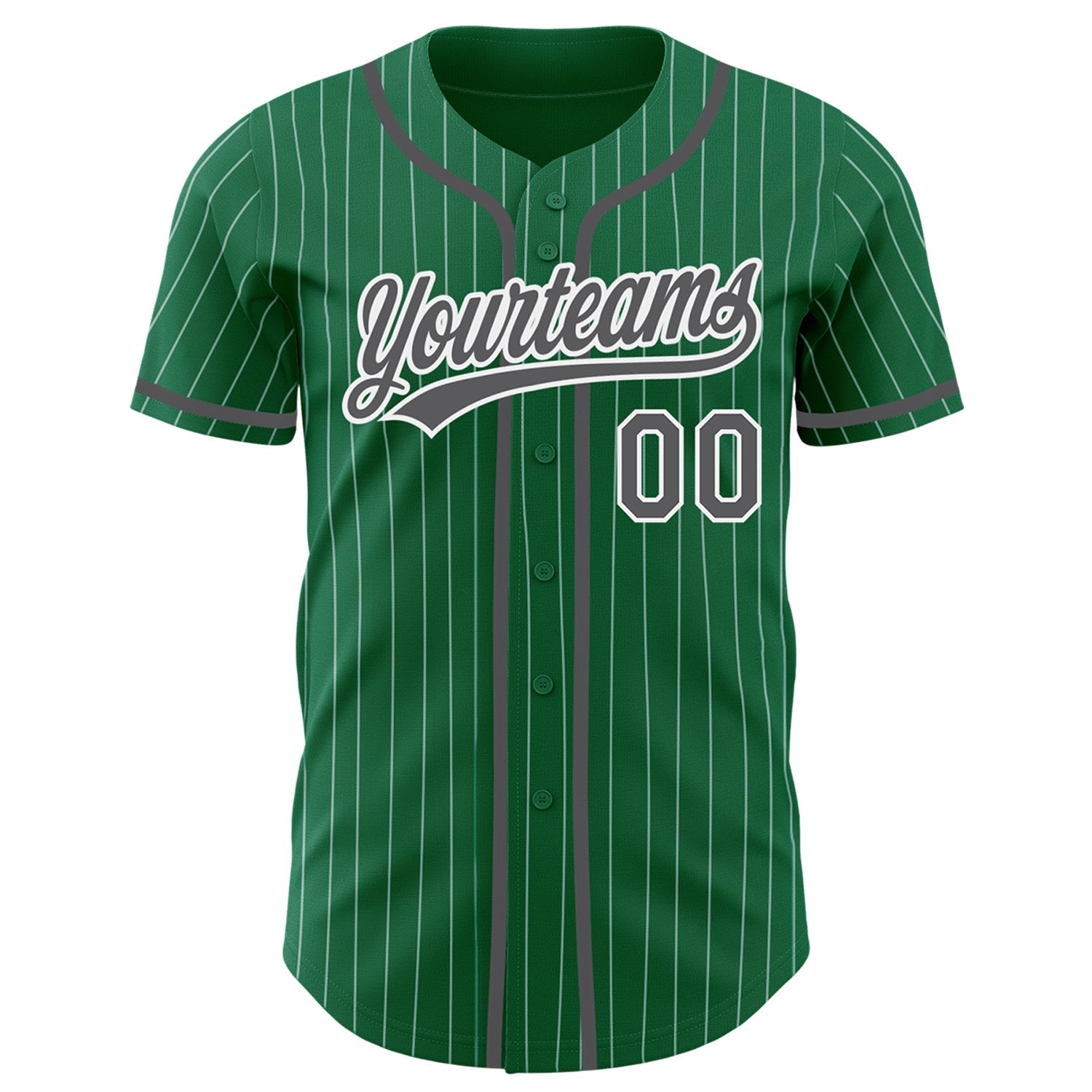 Custom Kelly Green White Pinstripe Steel Gray Authentic Baseball Jersey baseball jersey product view 2