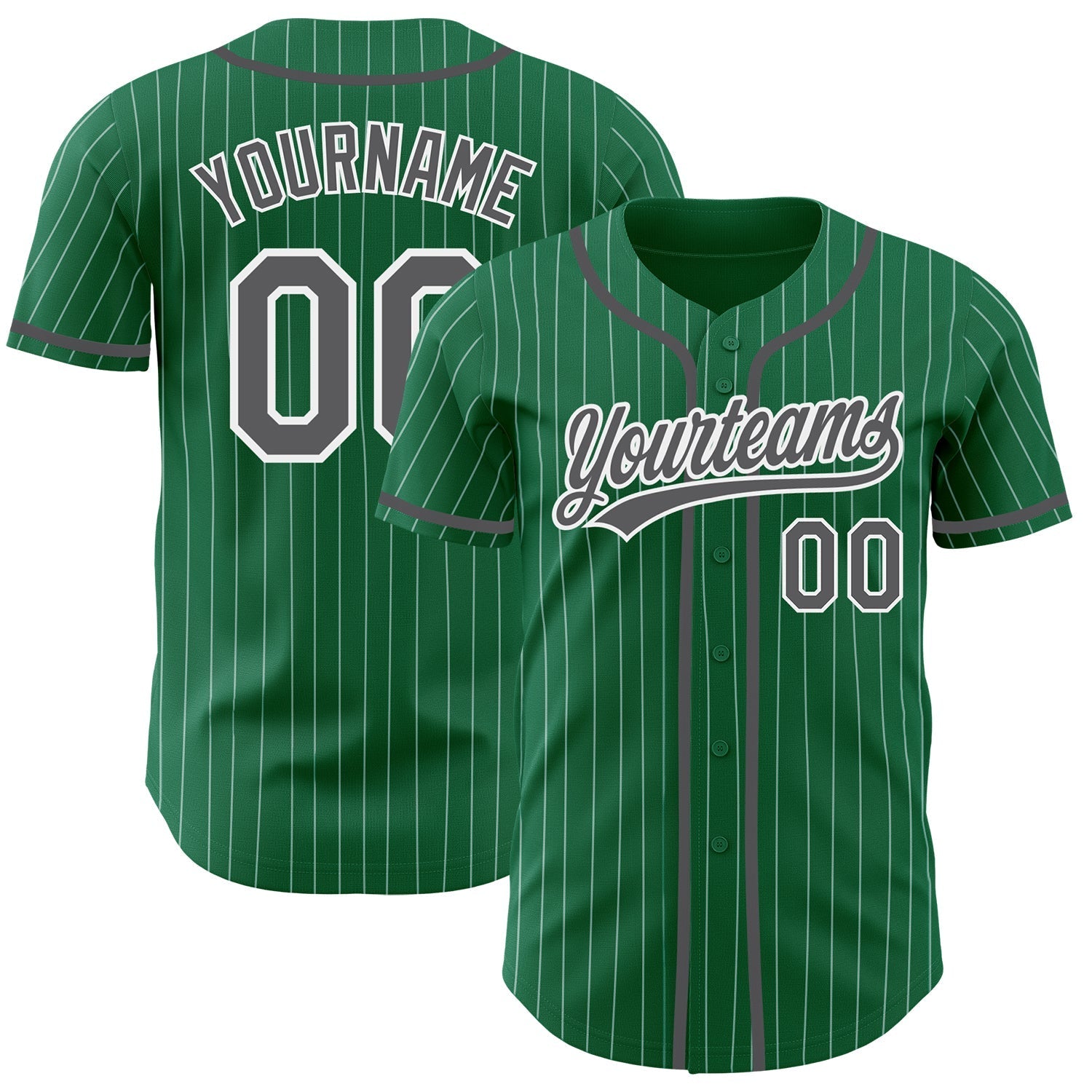 Custom Kelly Green White Pinstripe Steel Gray Authentic Baseball Jersey baseball jersey product view 1