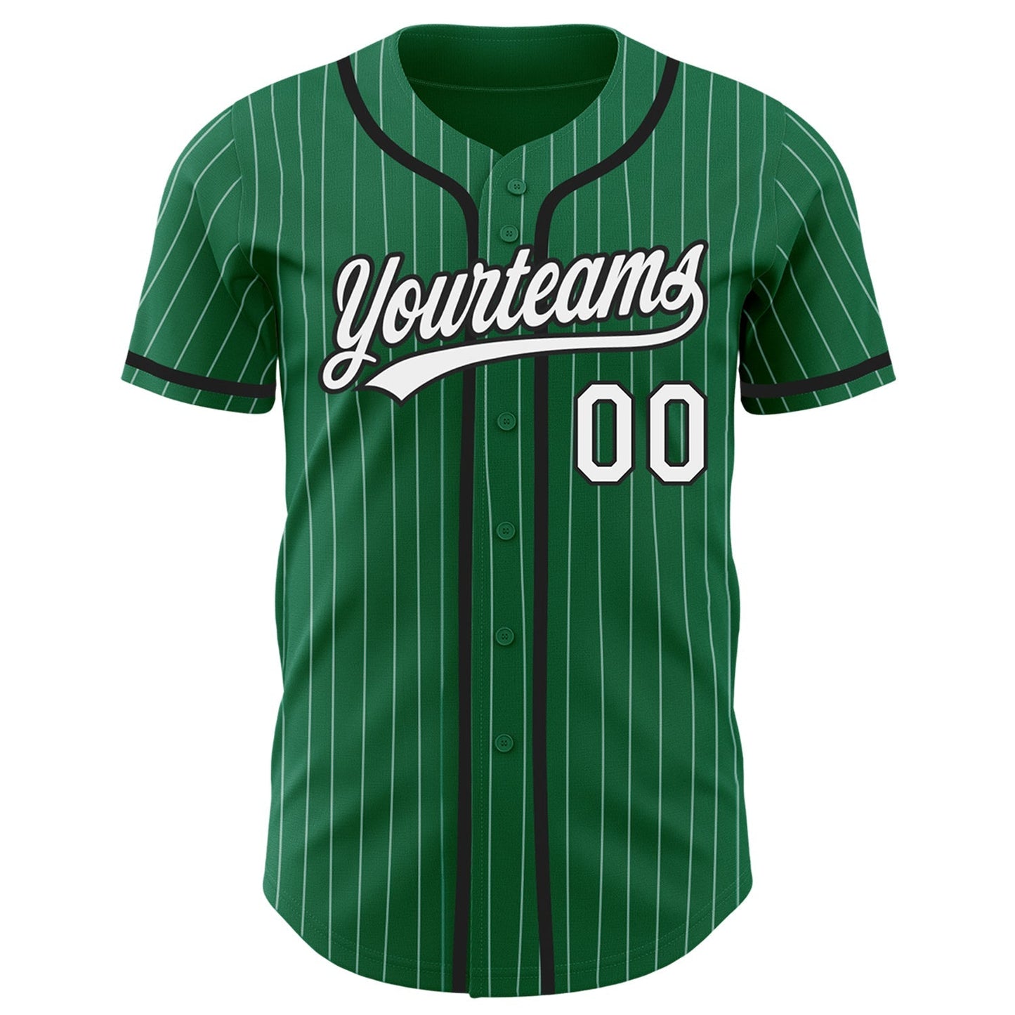 Custom Kelly Green White Pinstripe Black Authentic Baseball Jersey baseball jersey product view 2