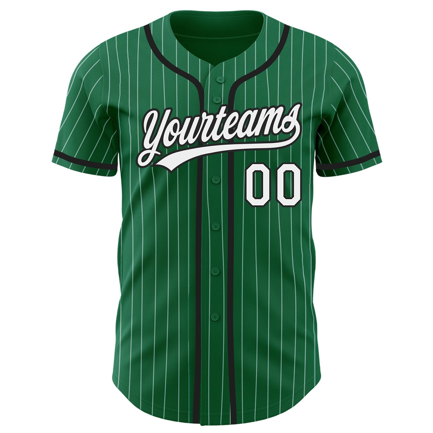 Custom Kelly Green White Pinstripe Black Authentic Baseball Jersey baseball jersey product view 2