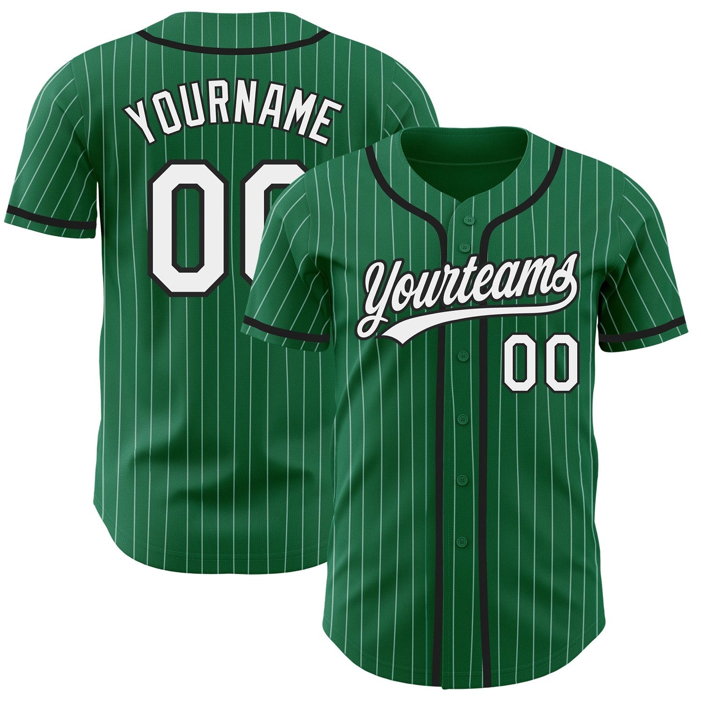 Custom Kelly Green White Pinstripe Black Authentic Baseball Jersey baseball jersey product view 1