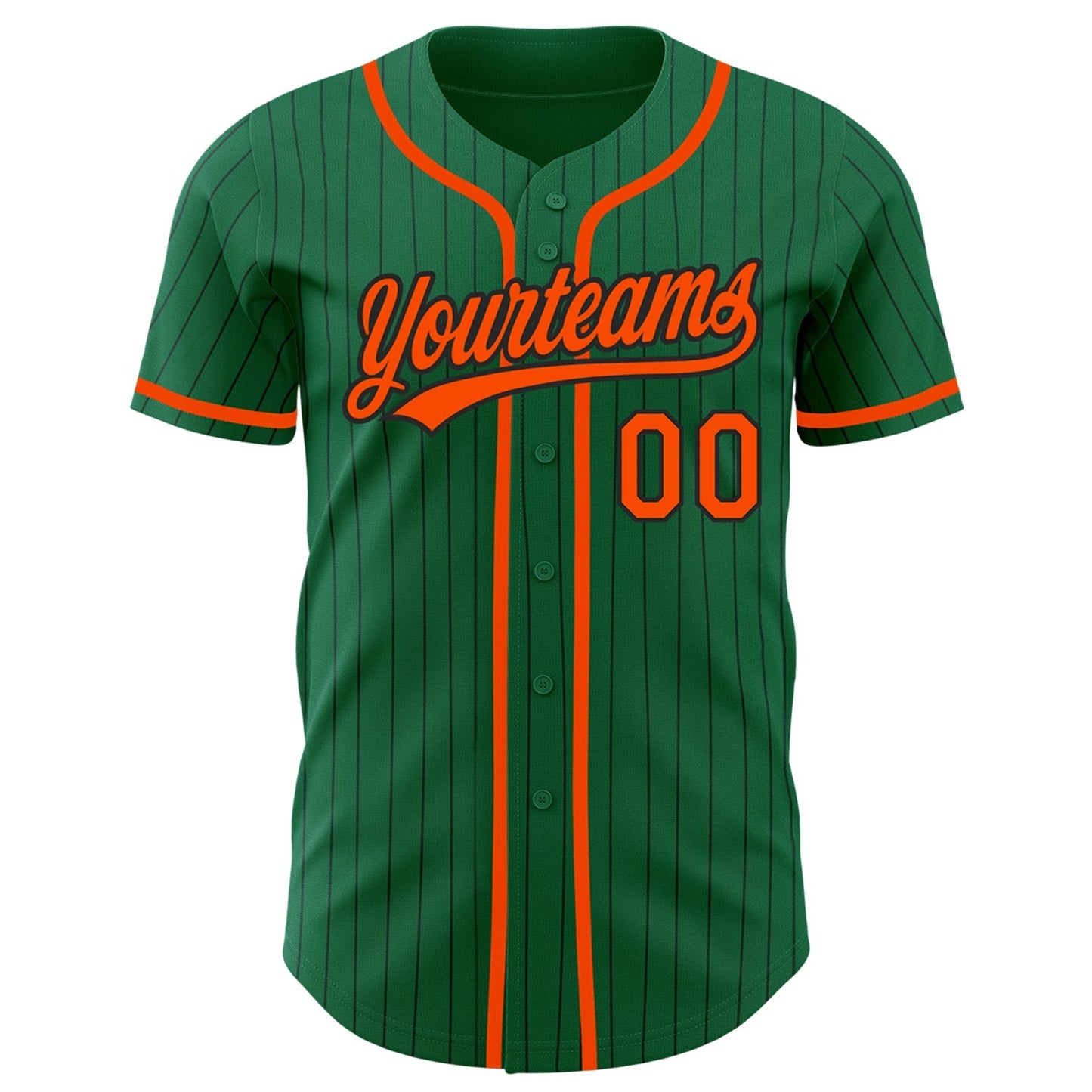 Custom Kelly Green Black Pinstripe Orange Authentic Baseball Jersey baseball jersey product view 2