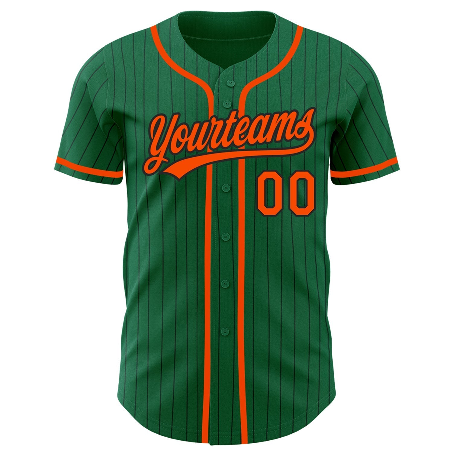 Custom Kelly Green Black Pinstripe Orange Authentic Baseball Jersey baseball jersey product view 2