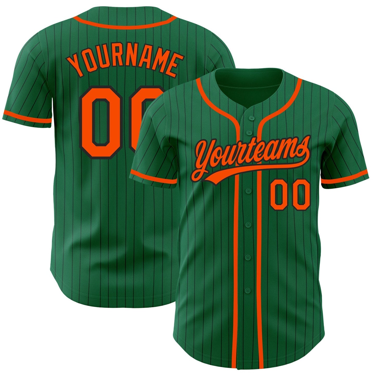 Custom Kelly Green Black Pinstripe Orange Authentic Baseball Jersey baseball jersey product view 1
