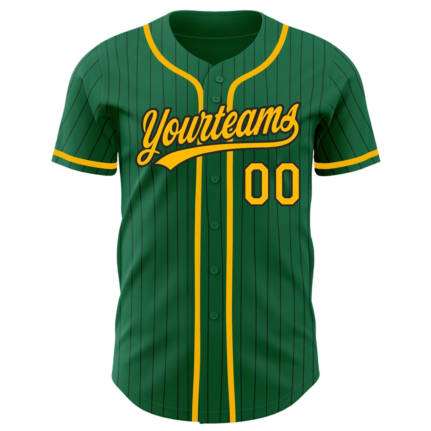 Custom Kelly Green Black Pinstripe Gold Authentic Baseball Jersey baseball jersey product view 2
