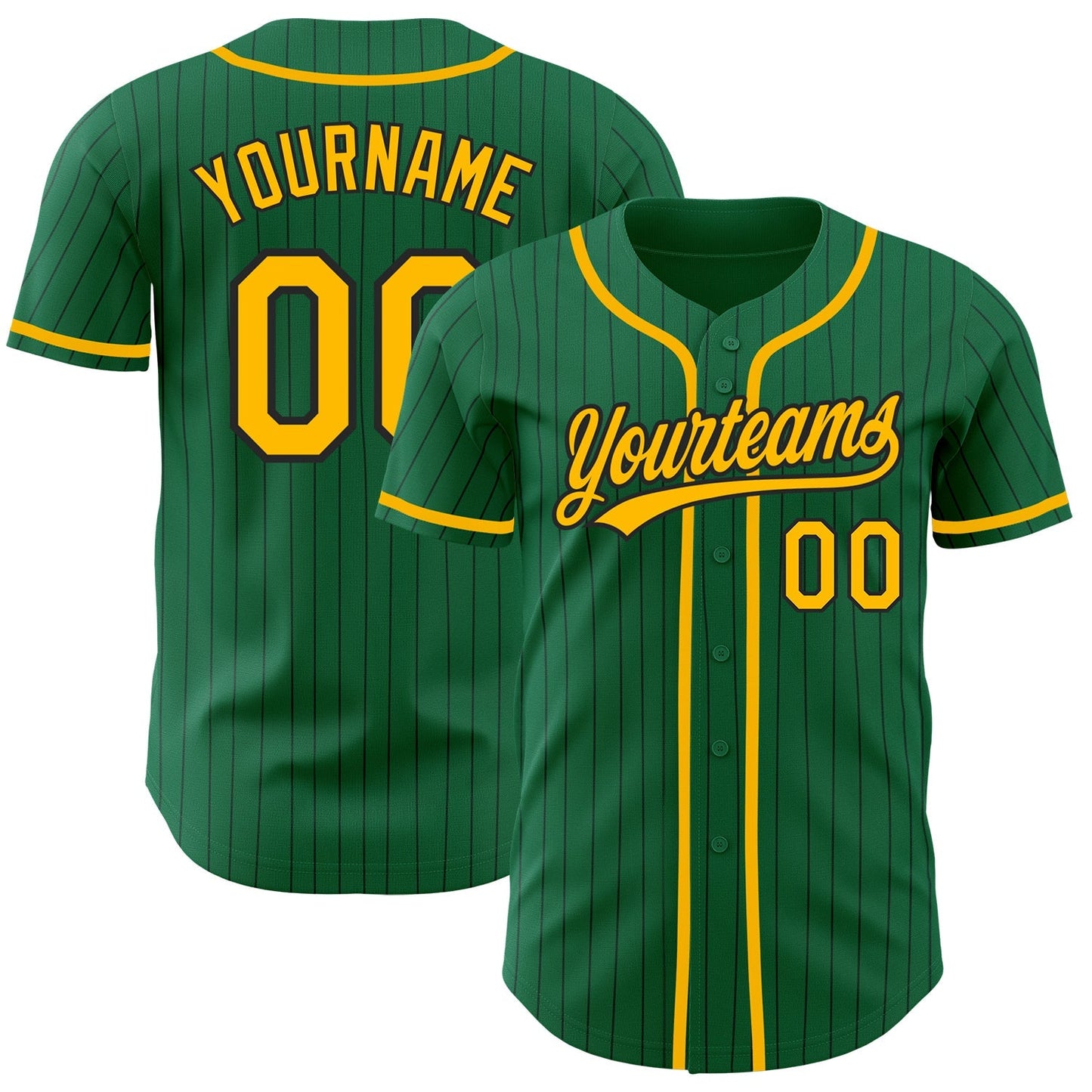 Custom Kelly Green Black Pinstripe Gold Authentic Baseball Jersey baseball jersey product view 1