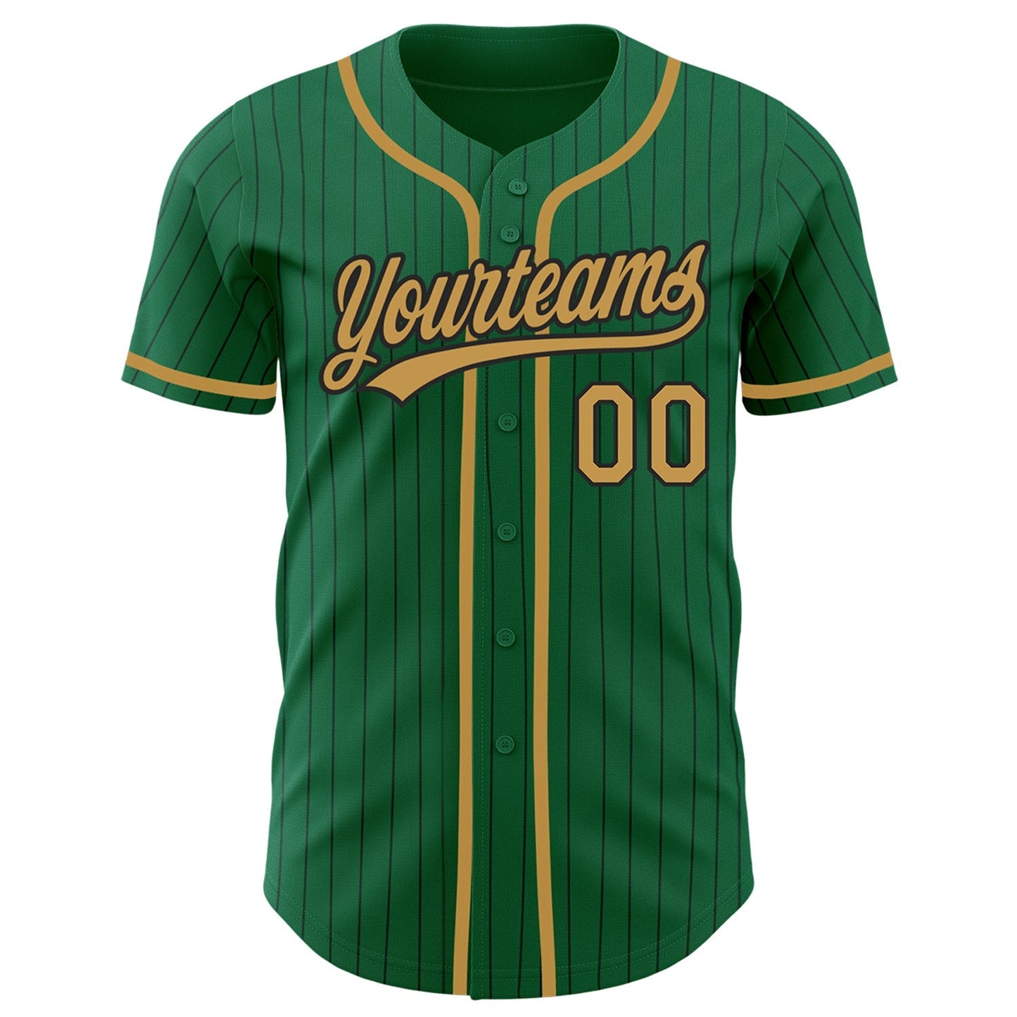 Custom Kelly Green Black Pinstripe Old Gold Authentic Baseball Jersey baseball jersey product view 2