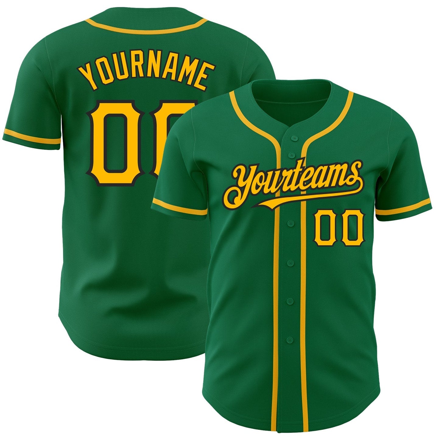 Custom Kelly Green Gold-Black Authentic Baseball Jersey baseball jersey product view 1