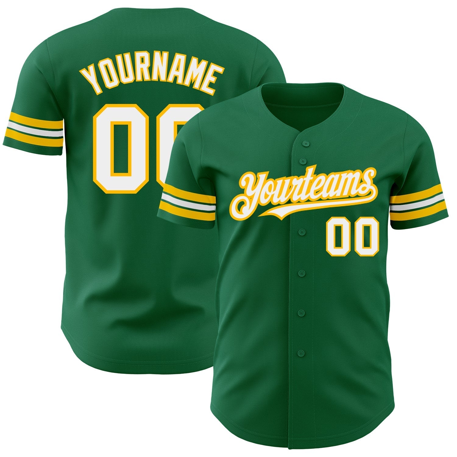 Custom Kelly Green White-Gold Authentic Baseball Jersey baseball jersey product view 1