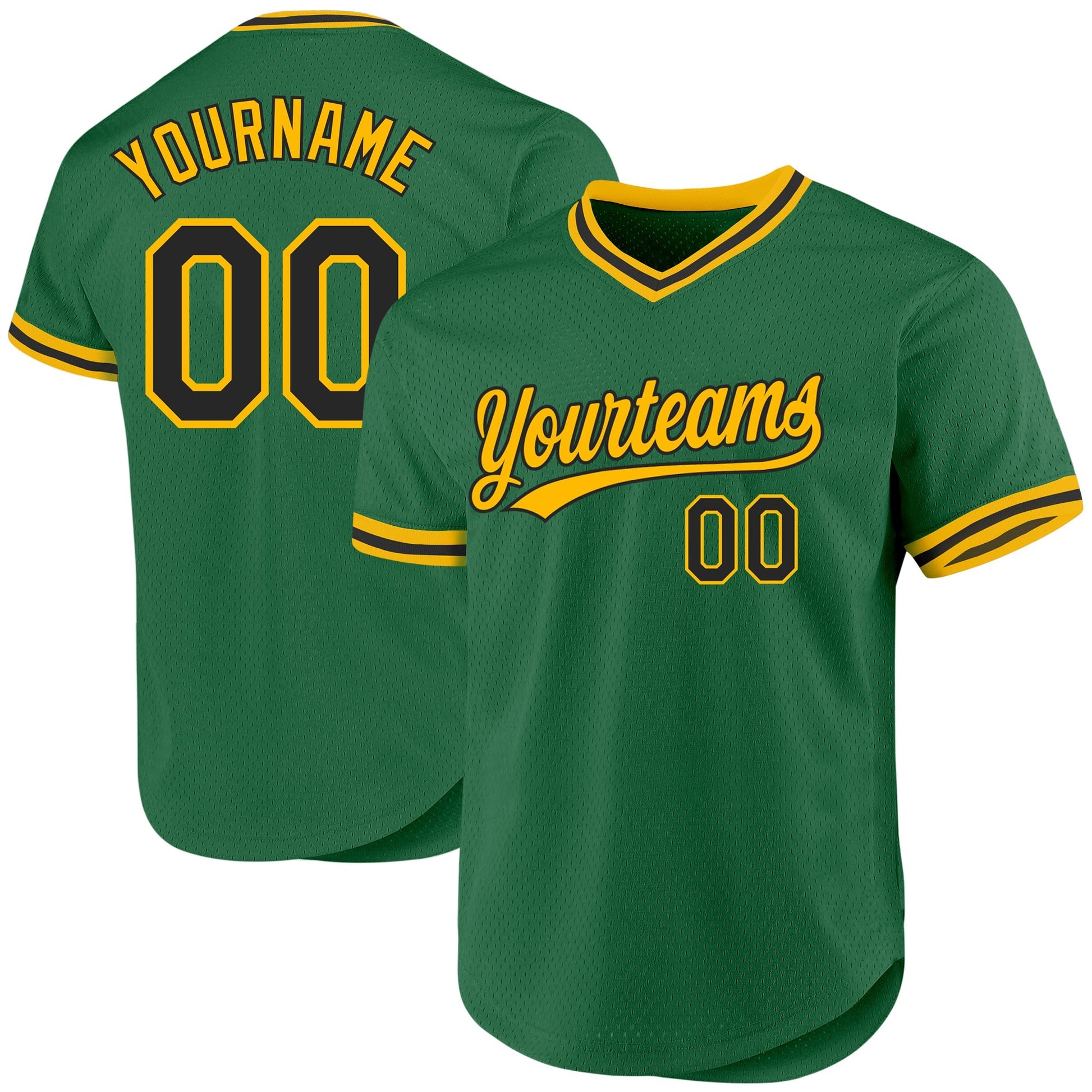 Custom Kelly Green Black-Gold Authentic Throwback Baseball Jersey baseball jersey product view 1