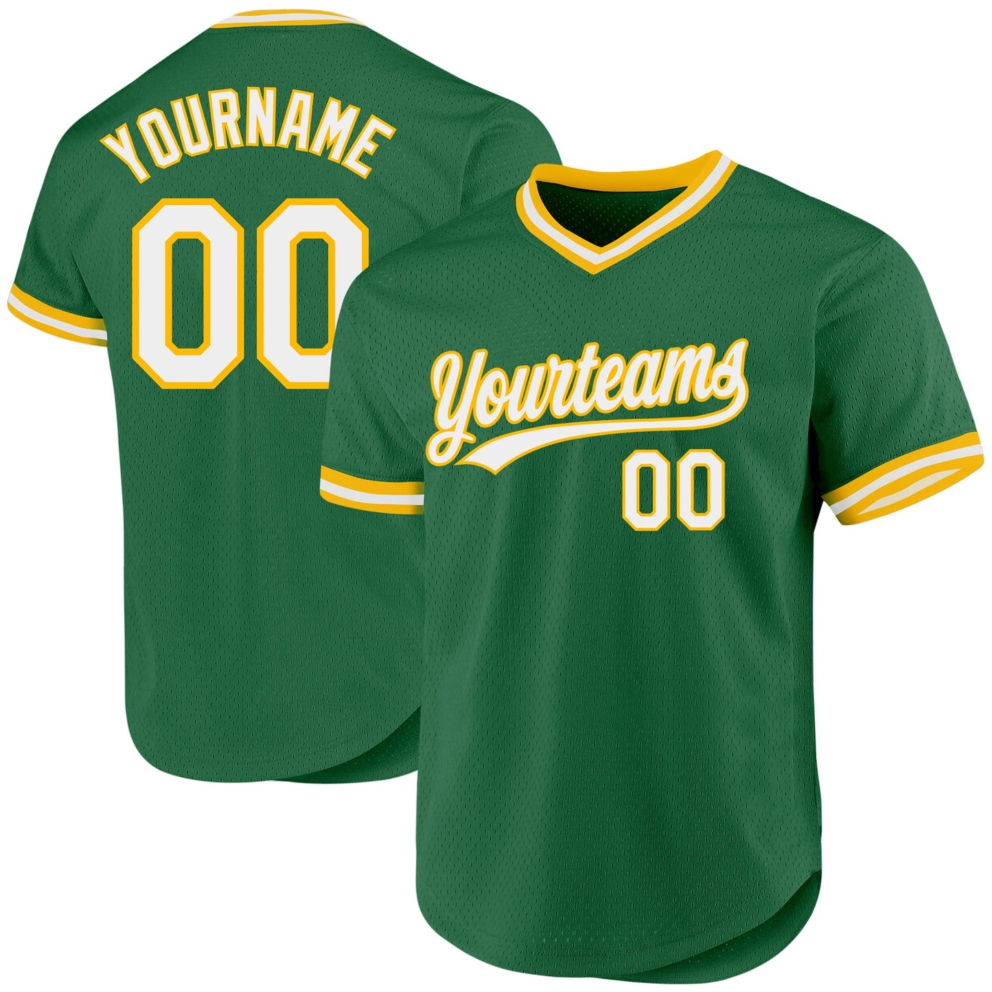 Custom Kelly Green White-Gold Authentic Throwback Baseball Jersey baseball jersey product view 1