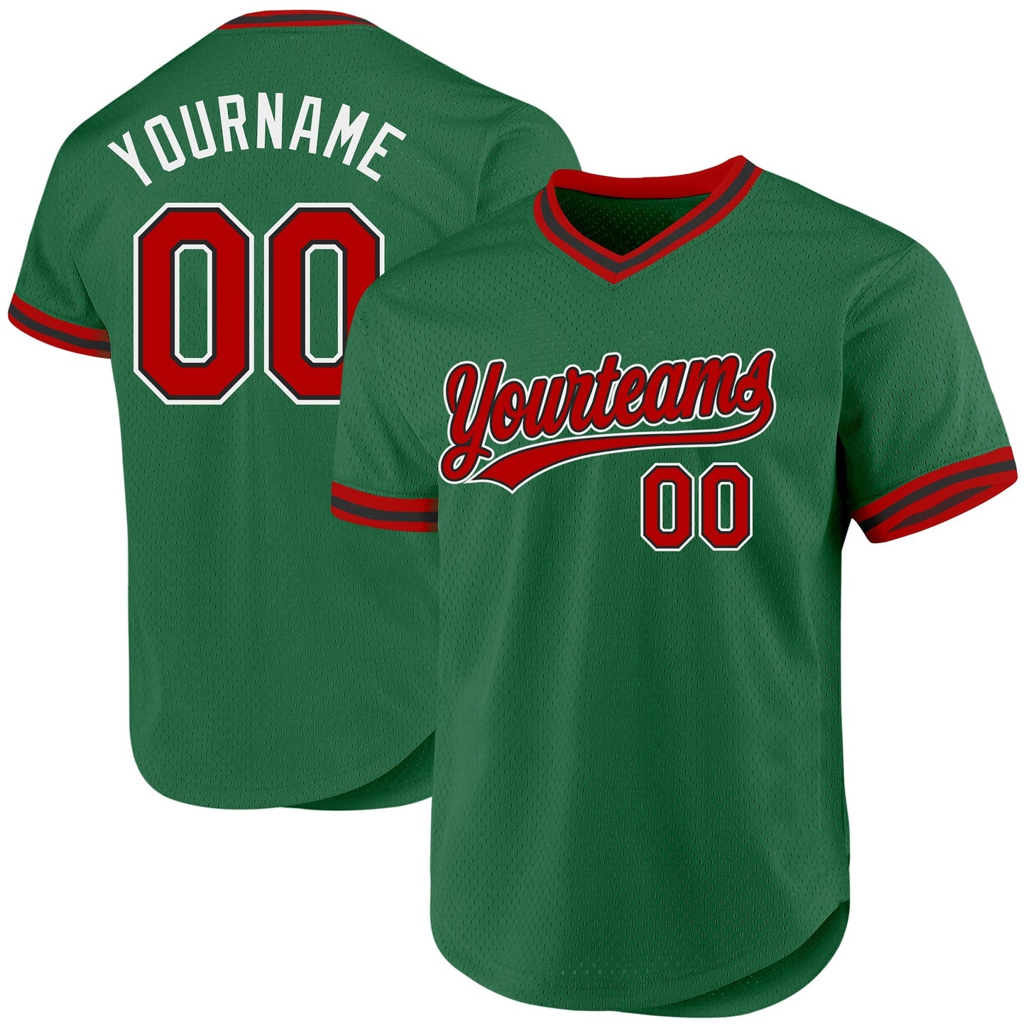 Custom Kelly Green Red-Black Authentic Throwback Baseball Jersey baseball jersey product view 1