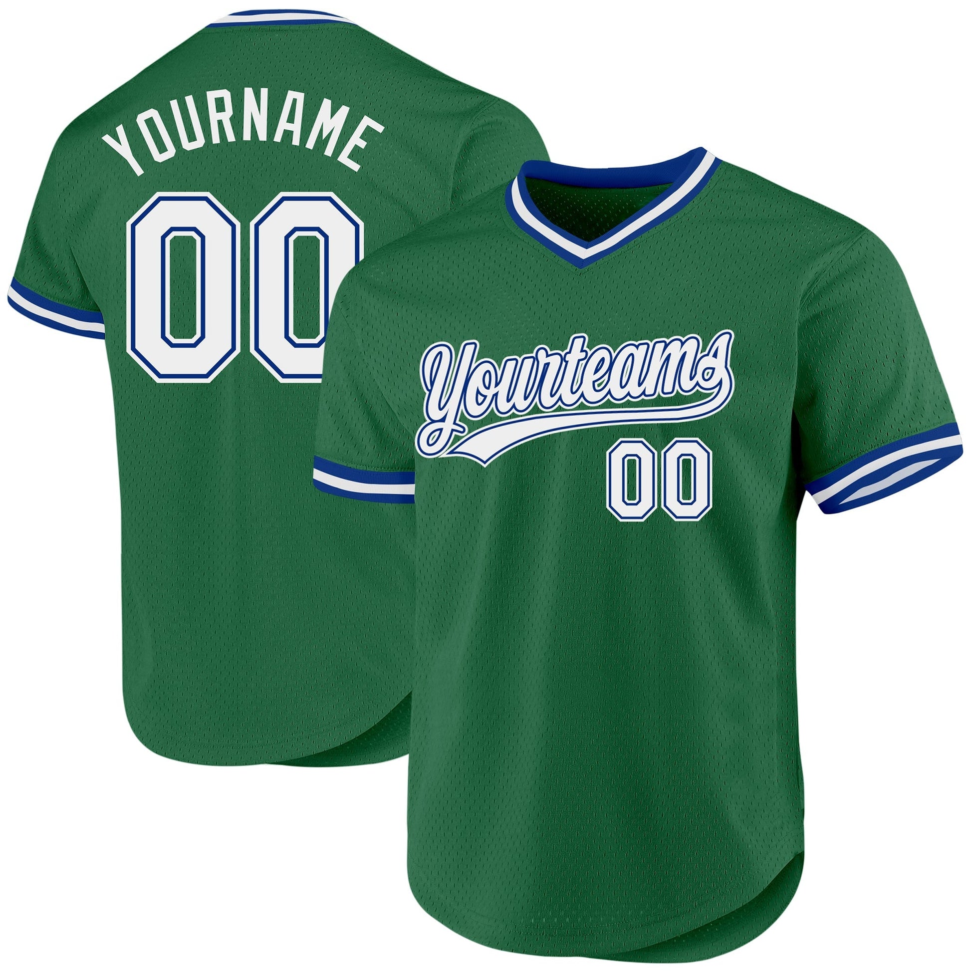 Custom Kelly Green White-Royal Authentic Throwback Baseball Jersey baseball jersey product view 1