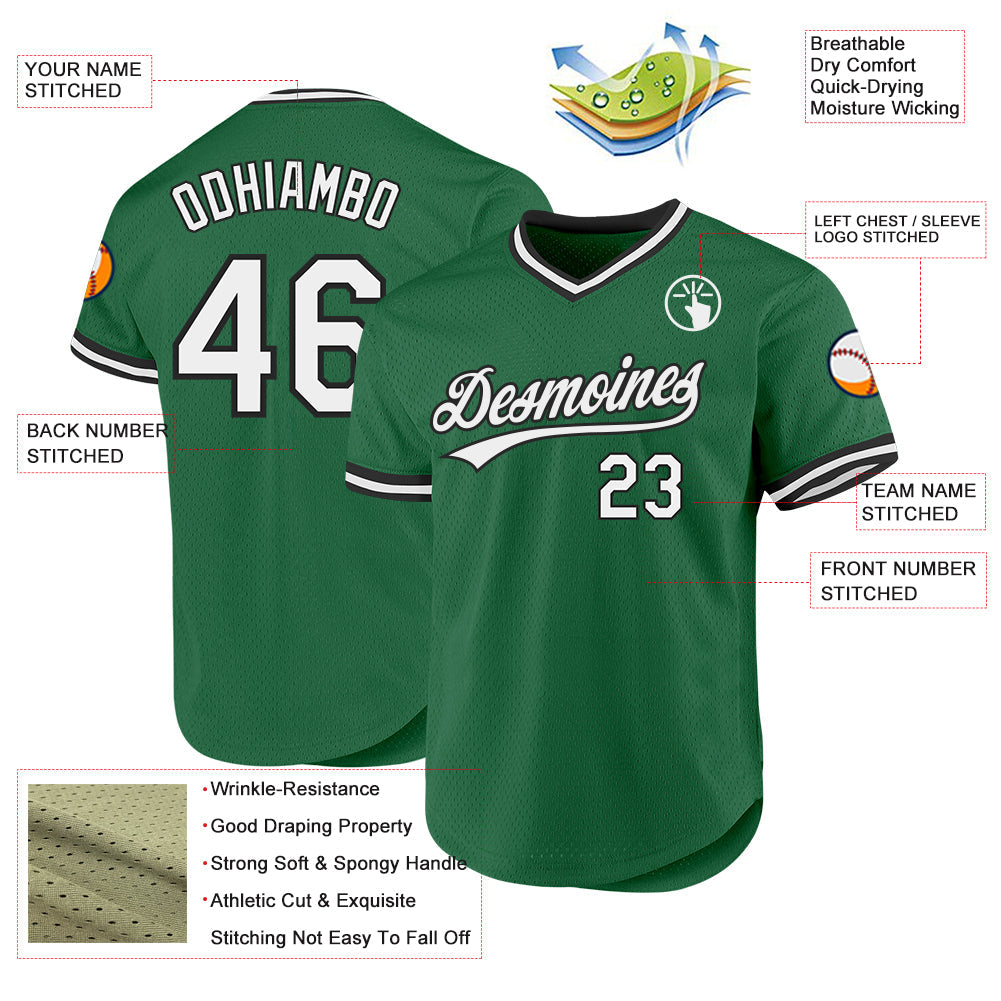 Custom Kelly Green White-Black Authentic Throwback Baseball Jersey baseball jersey product view 3