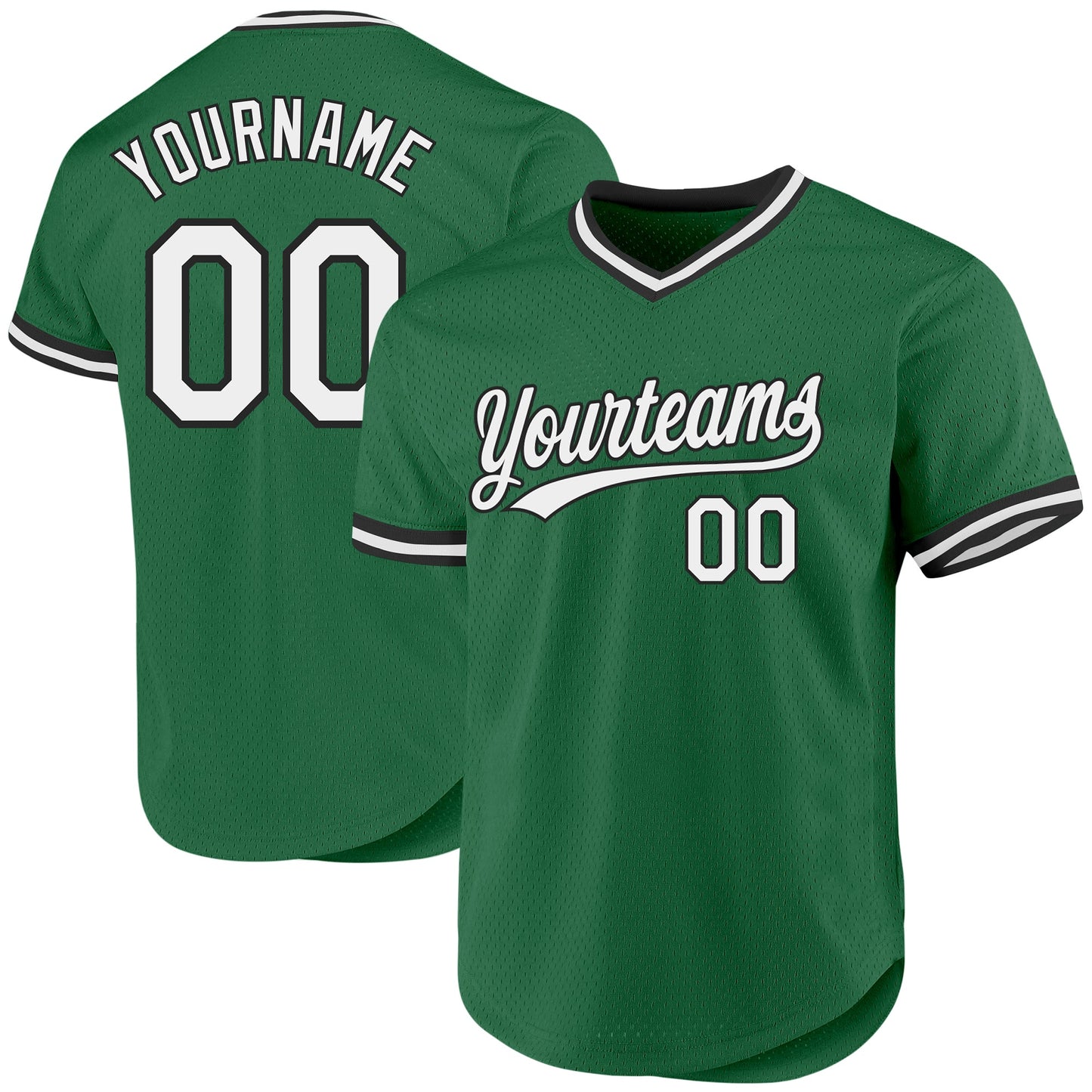 Custom Kelly Green White-Black Authentic Throwback Baseball Jersey baseball jersey product view 1