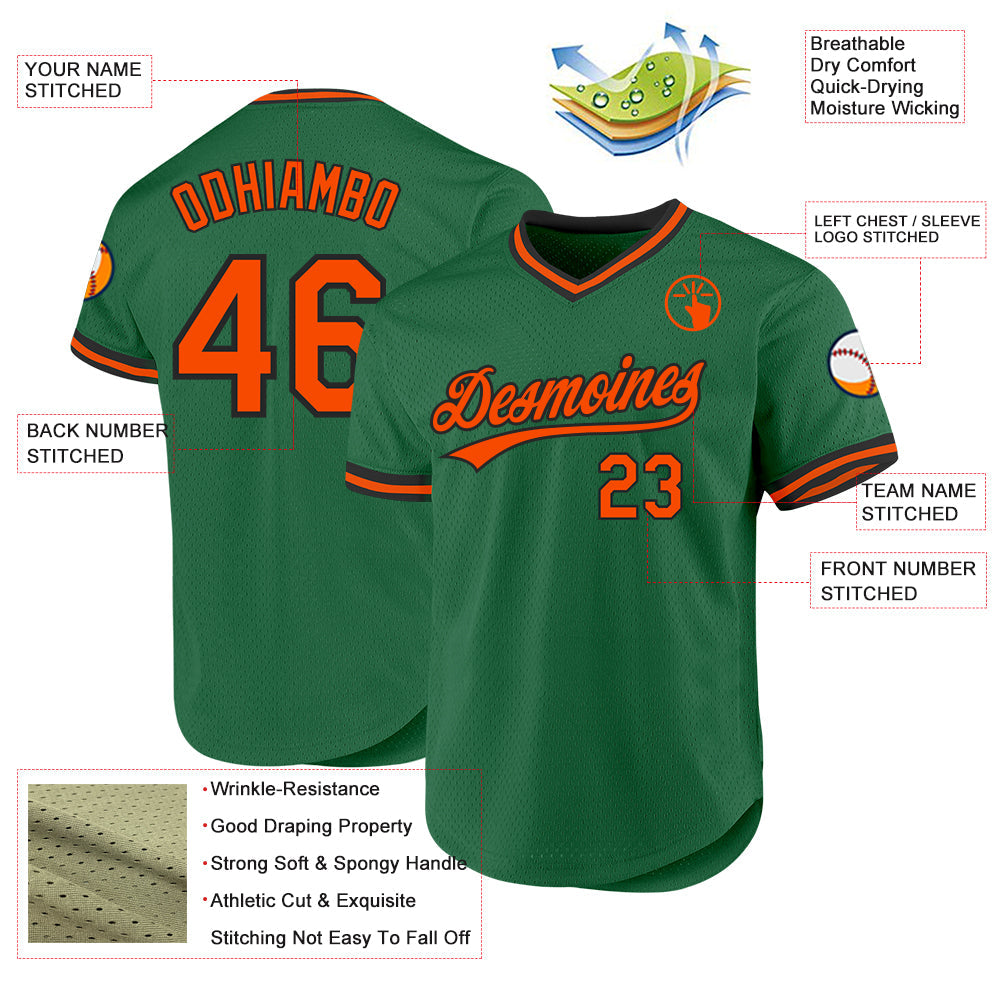 Custom Kelly Green Orange-Black Authentic Throwback Baseball Jersey baseball jersey product view 3