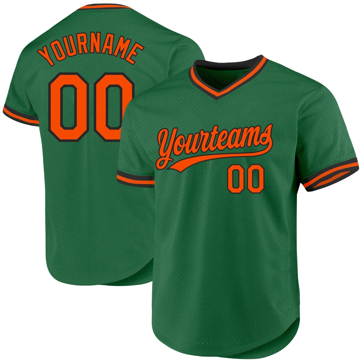 Custom Kelly Green Orange-Black Authentic Throwback Baseball Jersey baseball jersey product view 1