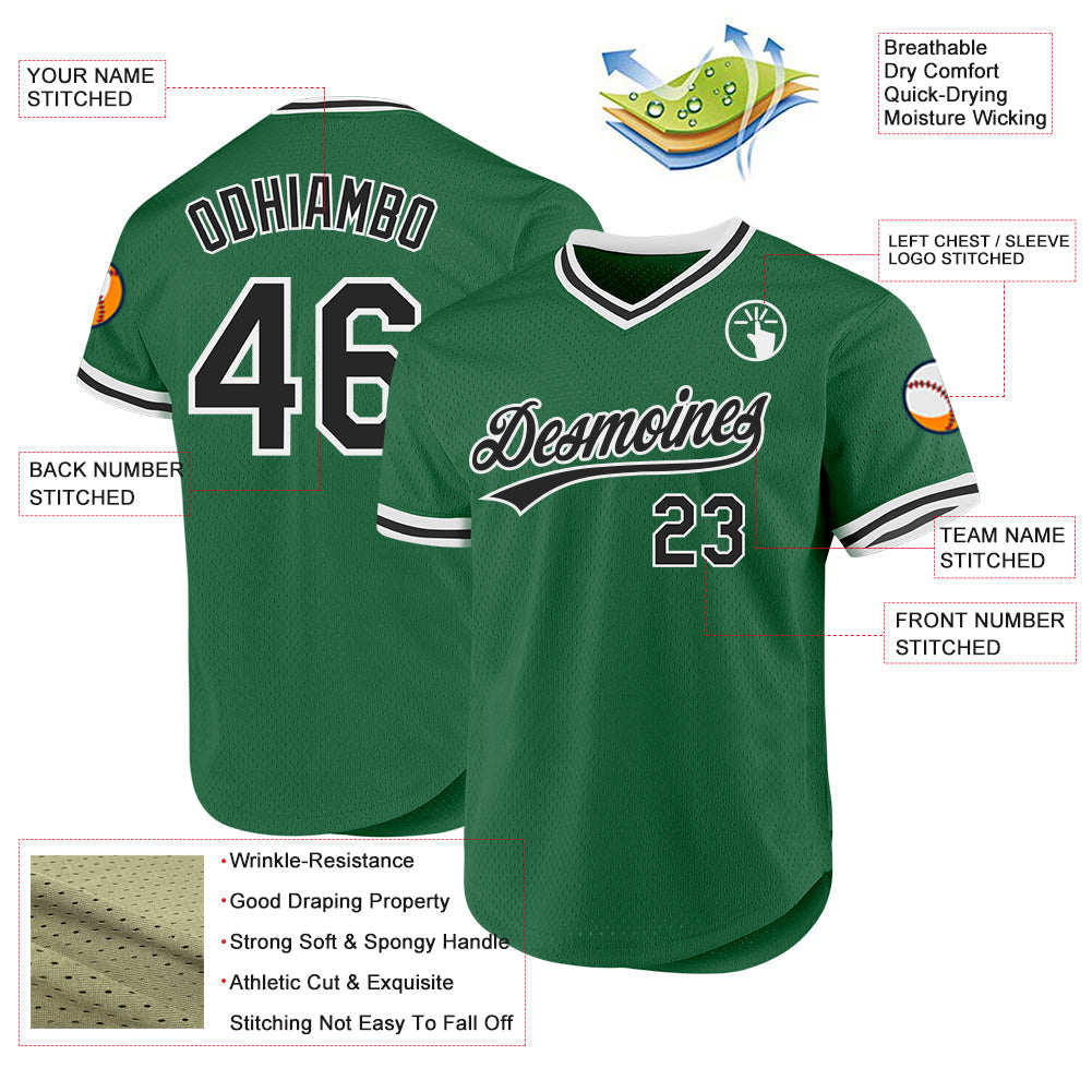 Custom Kelly Green Black-White Authentic Throwback Baseball Jersey baseball jersey product view 3
