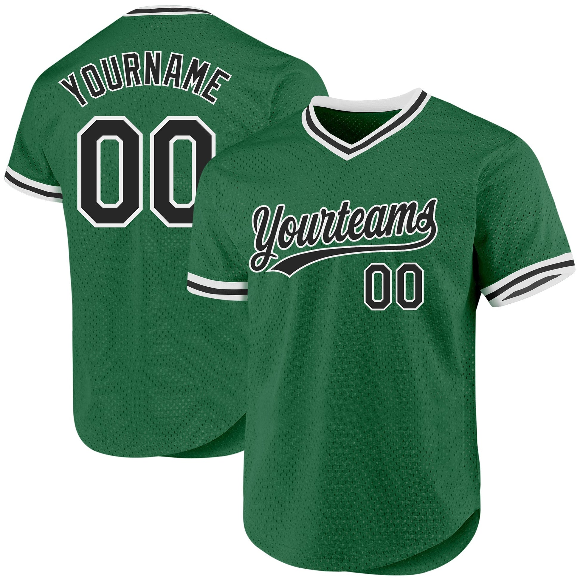 Custom Kelly Green Black-White Authentic Throwback Baseball Jersey baseball jersey product view 1